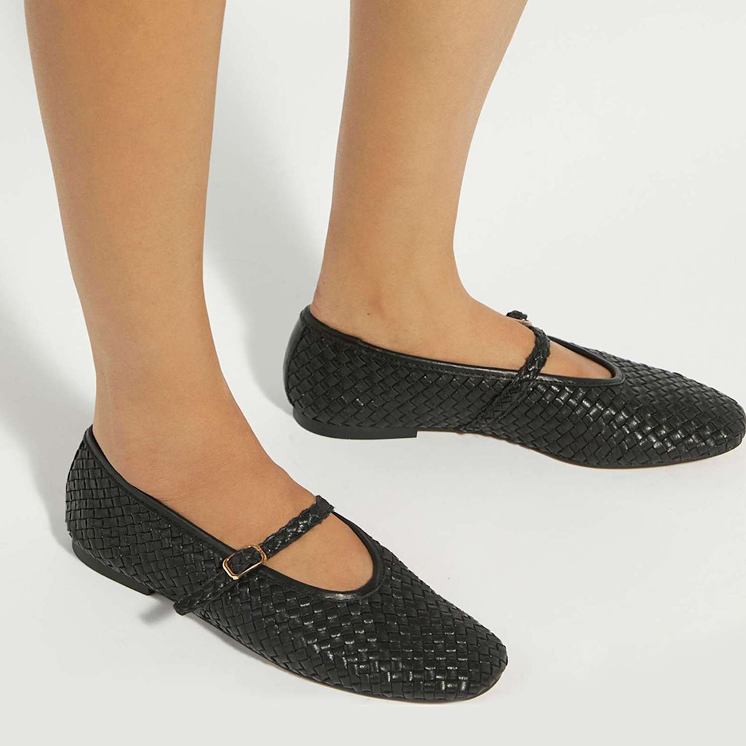 Dune London Women's Leather Woven Mary Jane Ballet Pumps - 4 - Black - Available at M&S