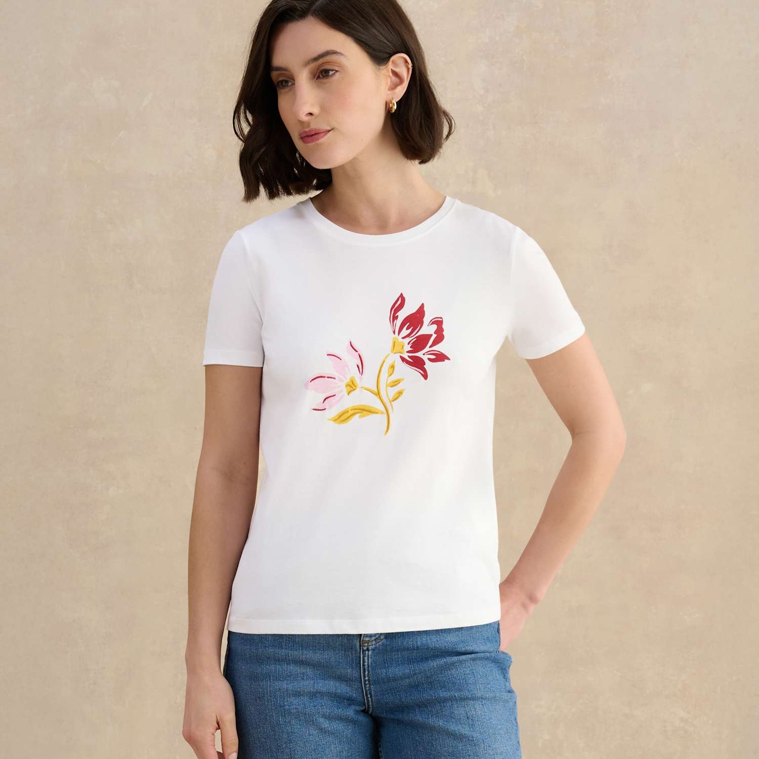 Hobbs Women's Pure Cotton Floral T-Shirt - Small - White Mix - Available at M&S