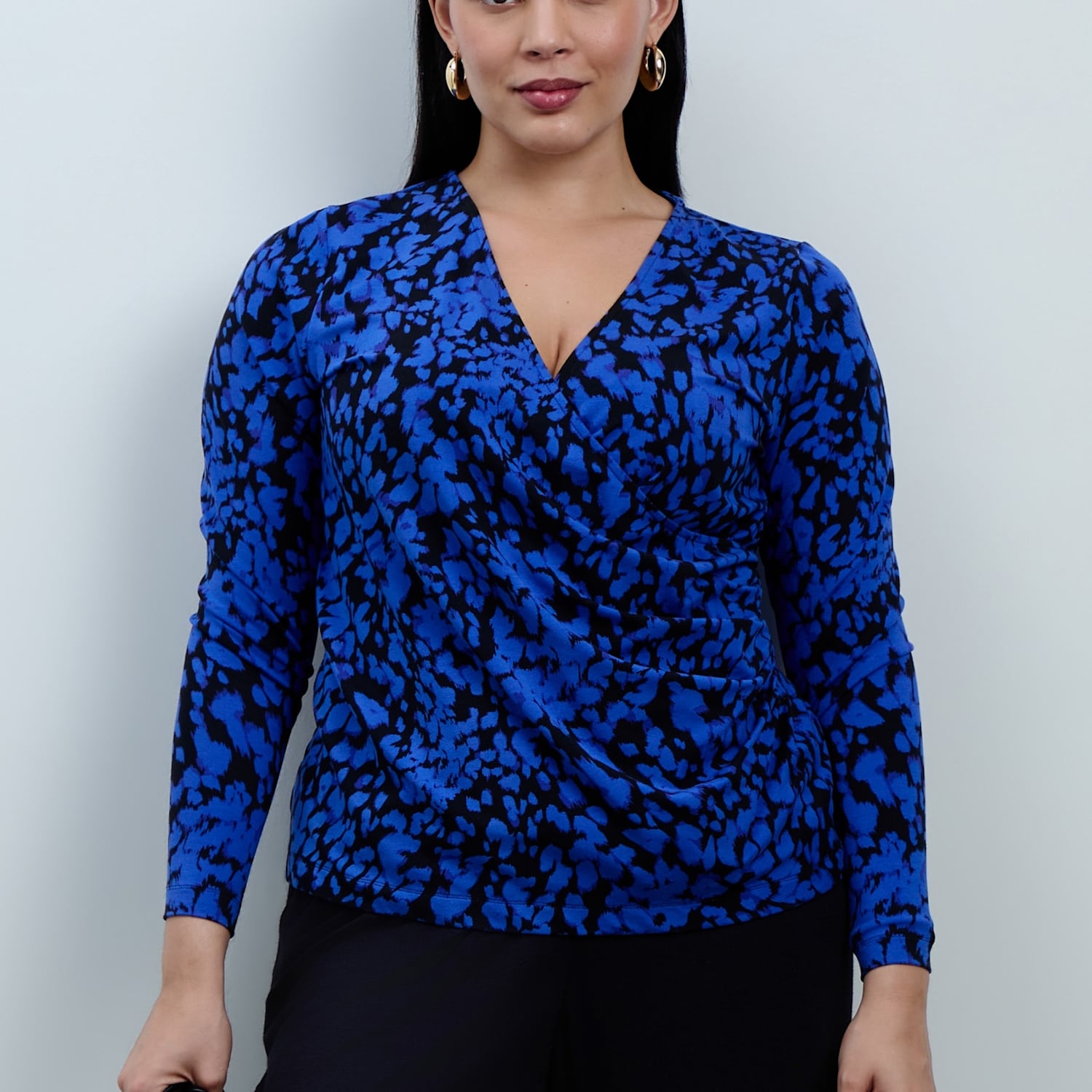 Live Unlimited London Women's Curve Jersey Printed V-Neck Wrap Blouse - 20 - Blue Mix - Available at M&S