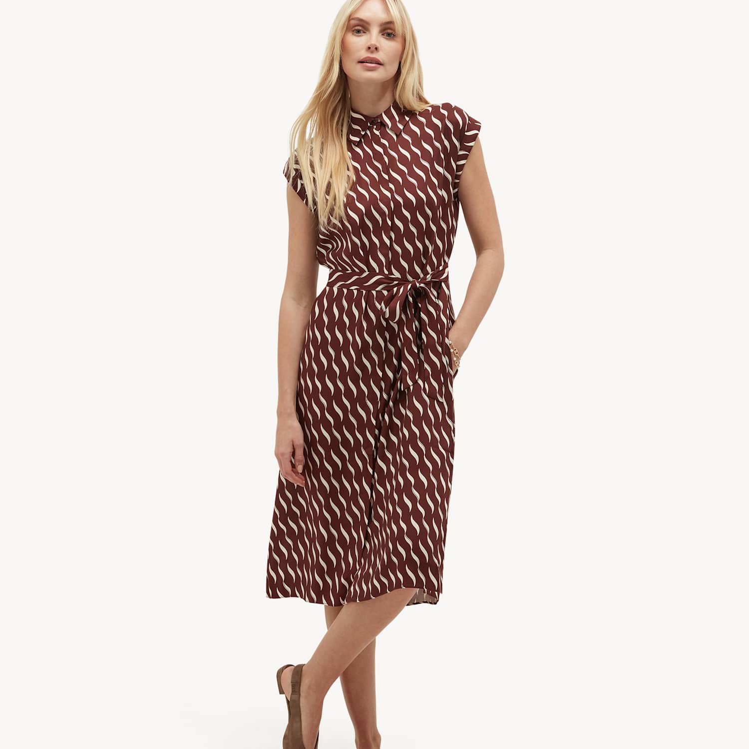 Hobbs Women's Geoemtric Midi Shirt Dress - 10 - Brown Mix - Available at M&S