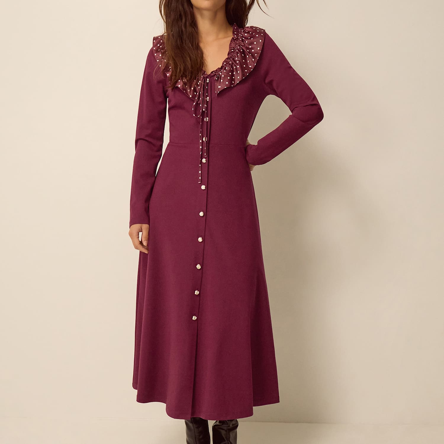Monsoon Women's Jersey V-Neck Midi Skater Dress - 20 - Berry - Available at M&S