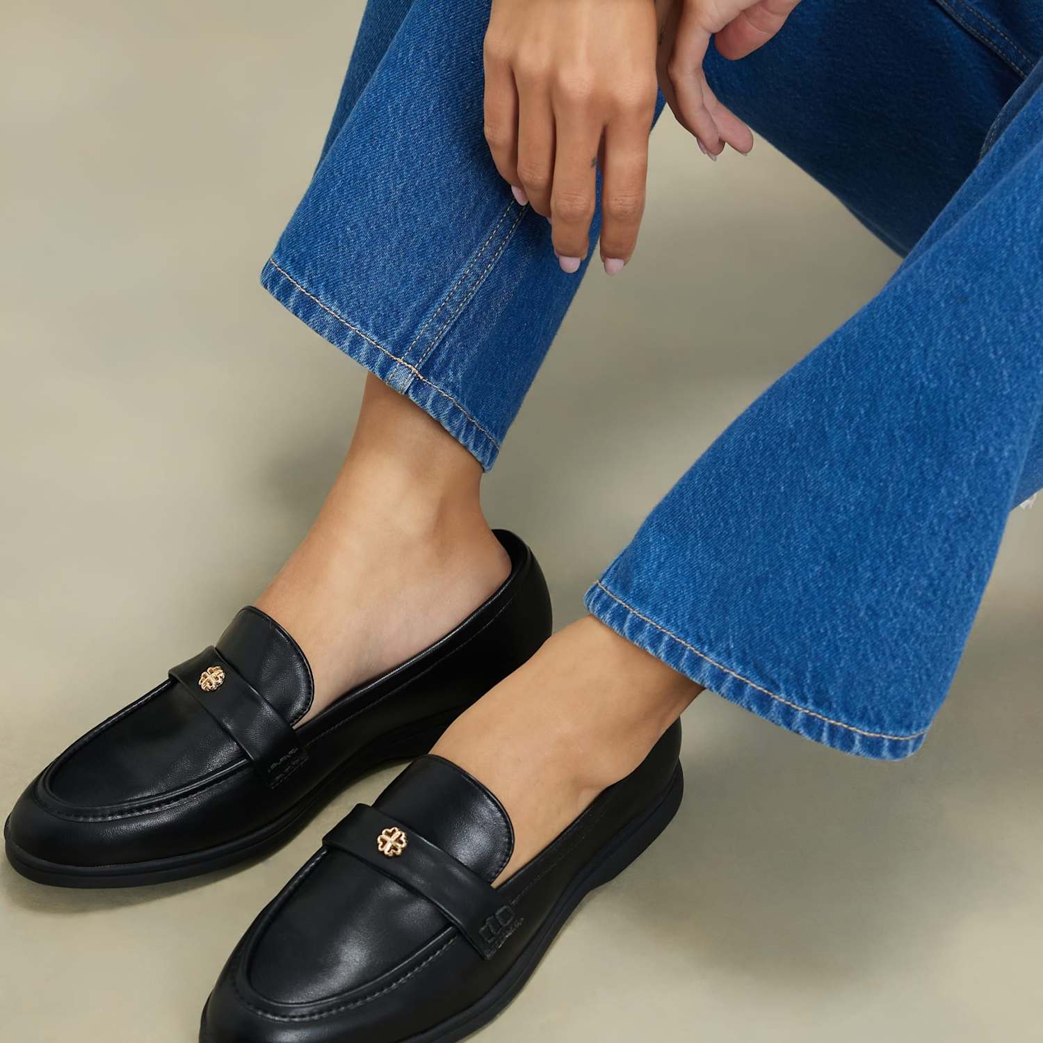 River Island Women's Metal Decal Flat Loafers - 4 - Black - Available at M&S