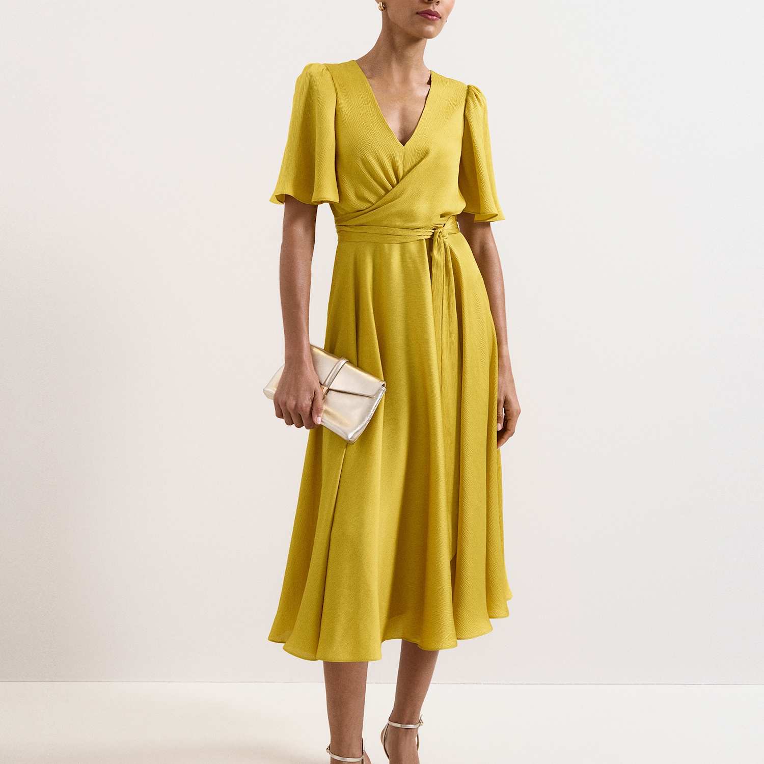 Phase Eight Women's V-Neck Angel Sleeve Midi Wrap Dress - 16 - Yellow - Available at M&S