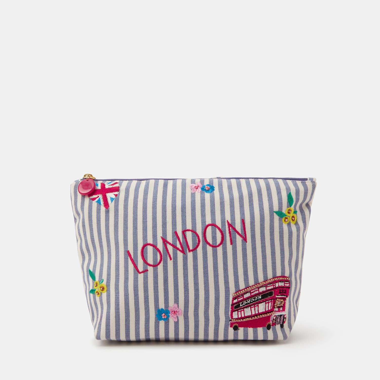 Accessorize Women's Pure Cotton Striped Embroidered Wash Bag - Multi - Available at M&S