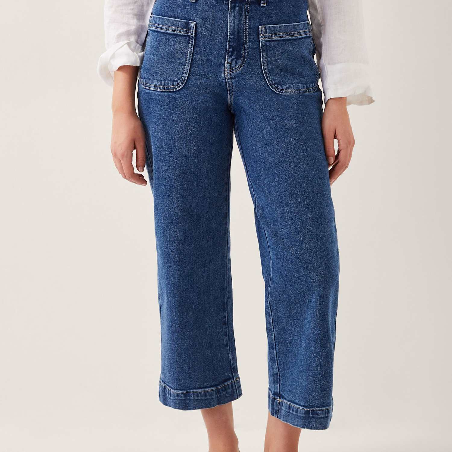 Monsoon Women's High Waisted Straight Leg Cropped Jeans - 10 - Mid Blue - Available at M&S