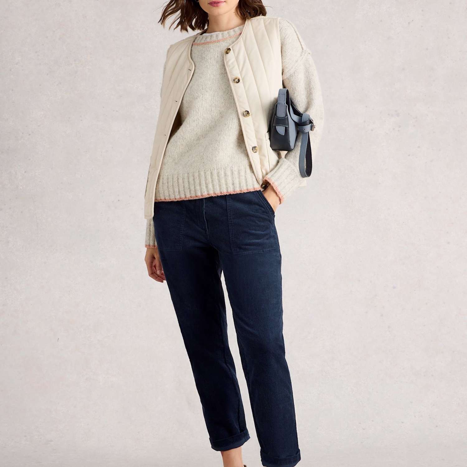 White Stuff Women's Twister Cord Straight Leg Trousers - 10 - Navy - Available at M&S
