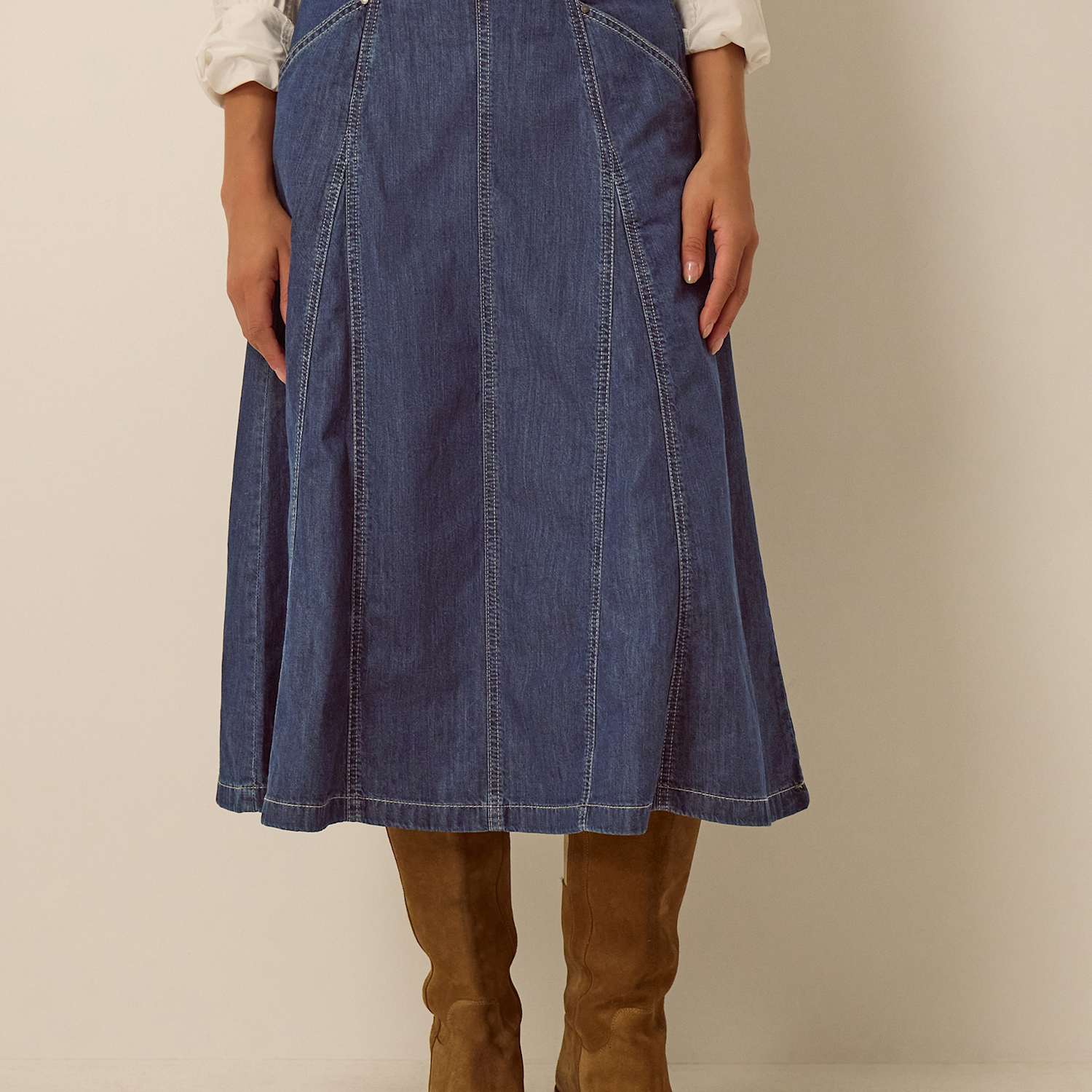 Monsoon Women's Godet Denim Midi Skirt - Large - Indigo - Available at M&S