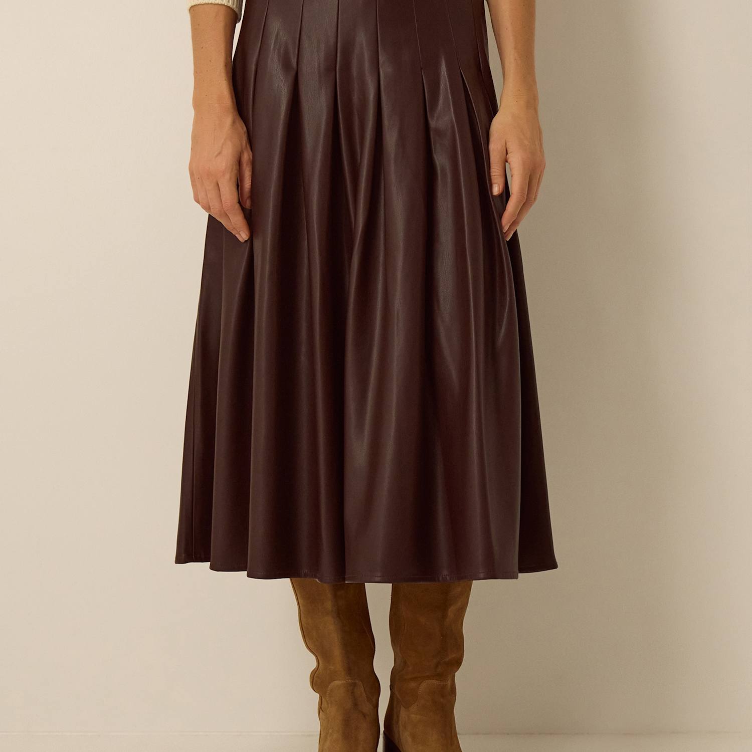 Monsoon Women's Pleated Midi Skirt - 12 - Brown - Available at M&S