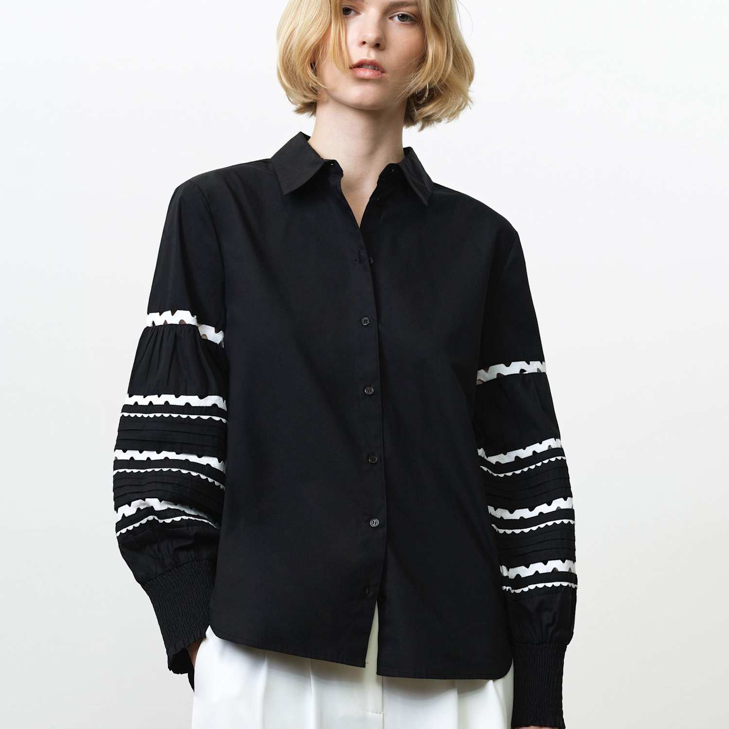 French Connection Women's Pure Cotton Textured Shirt - Extra Small - Black Mix - Available at M&S