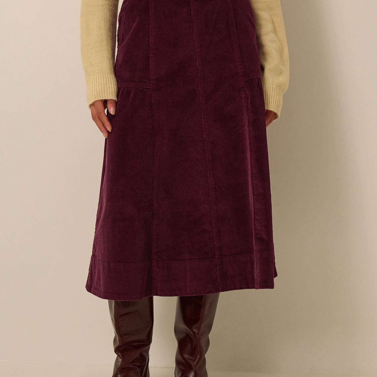 Monsoon Women's Cotton Rich A Line Midi Skirt - 24 - Burgundy - Available at M&S