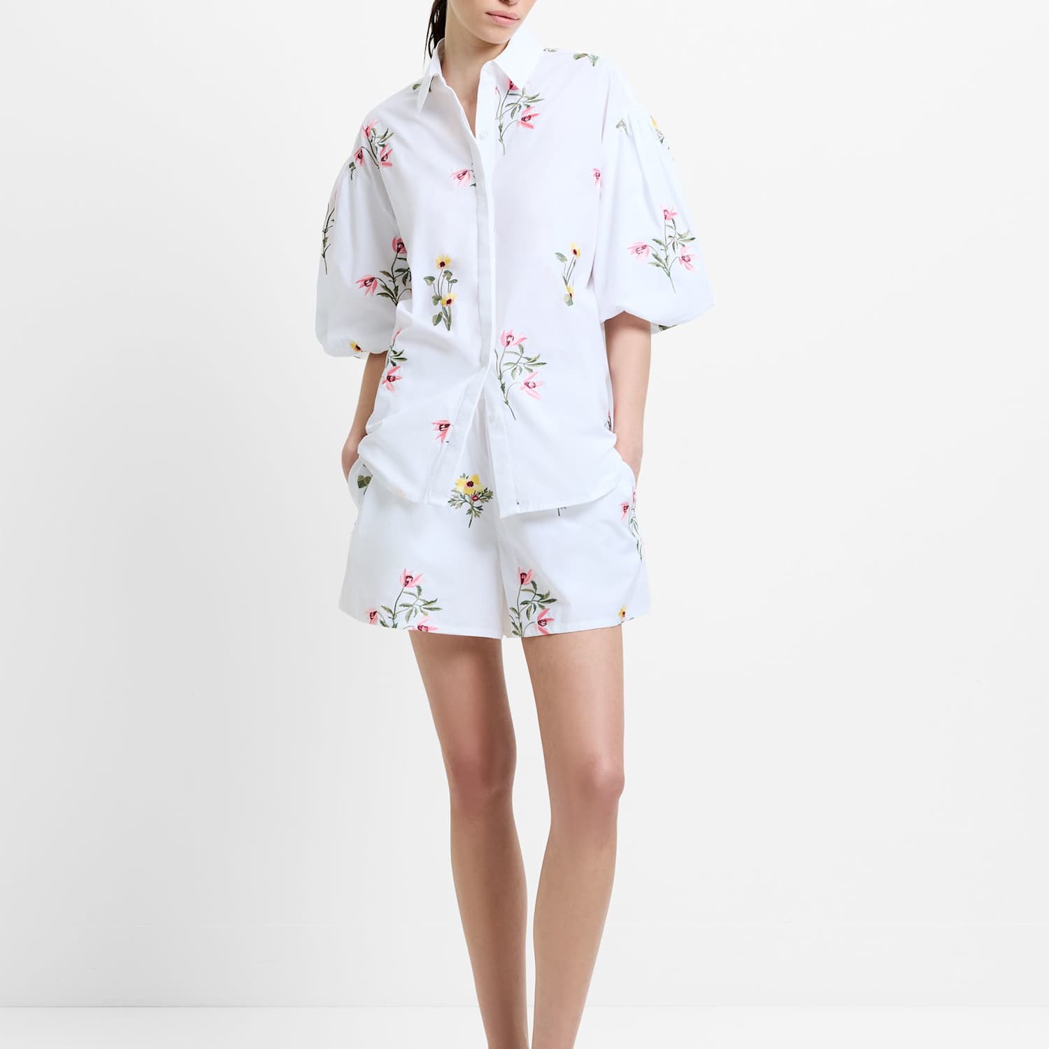 French Connection Women's Pure Cotton Floral Shirt - Extra Small - White Mix - Available at M&S