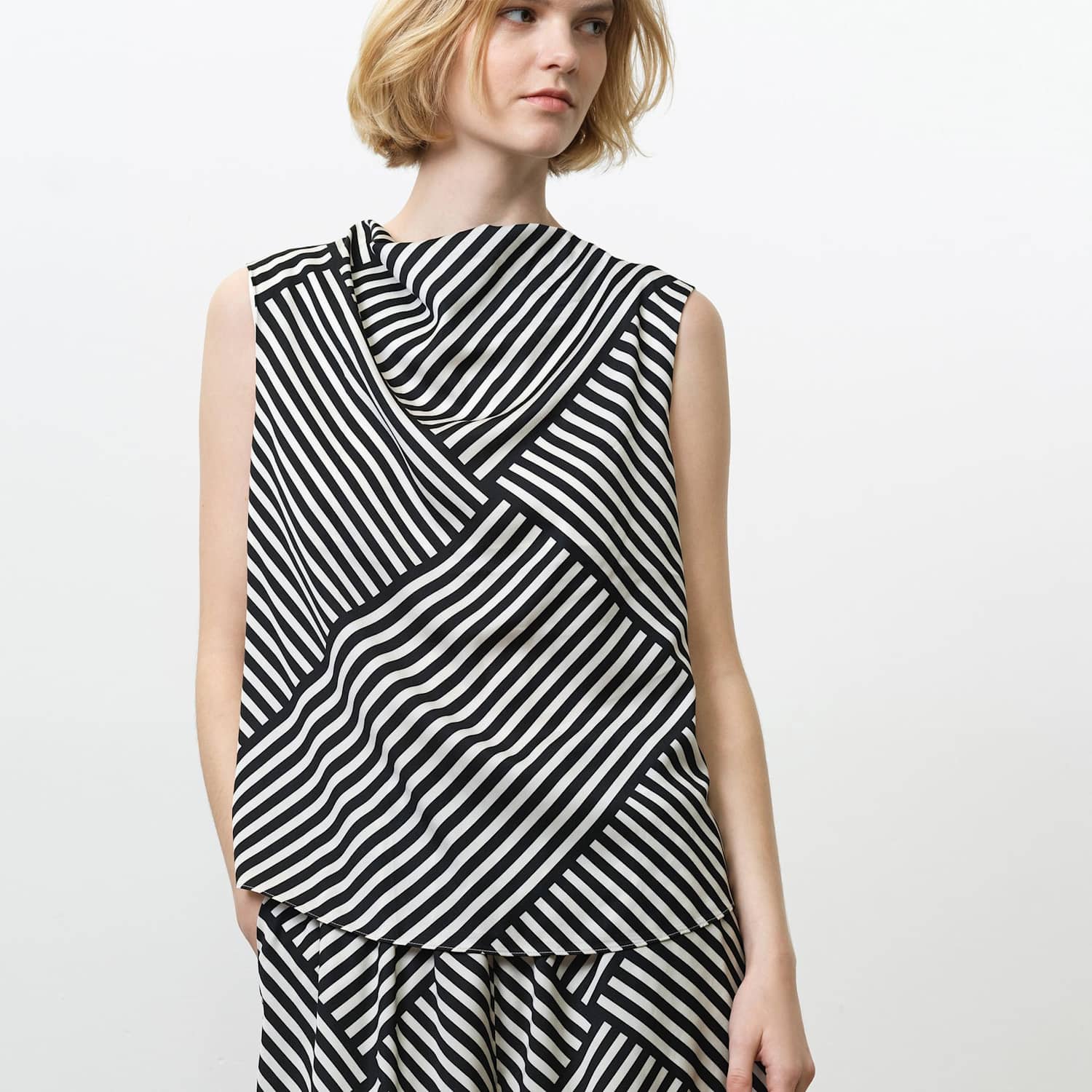 French Connection Women's Striped Cowl Neck Top - 10 - Cream Mix - Available at M&S
