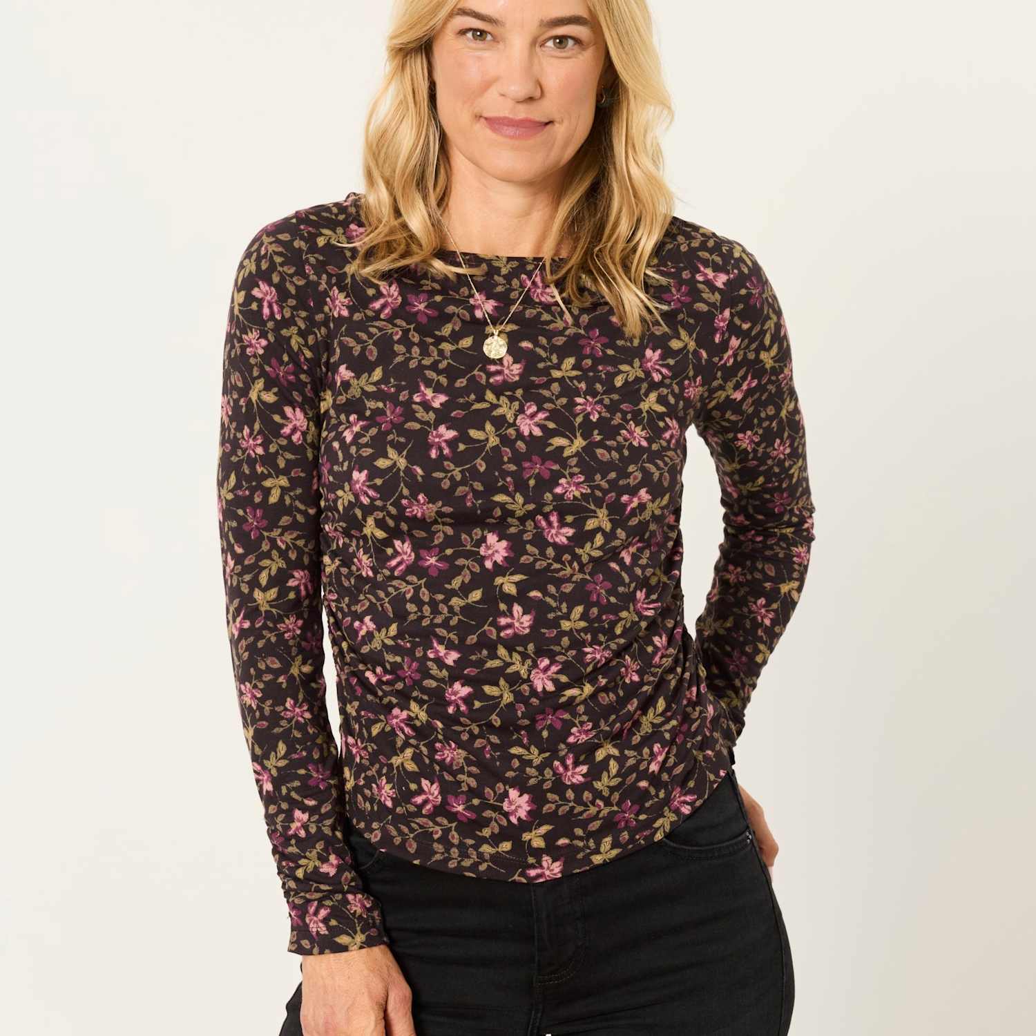 Fatface Women's Floral Ruched Top - 12 - Brown Mix - Available at M&S