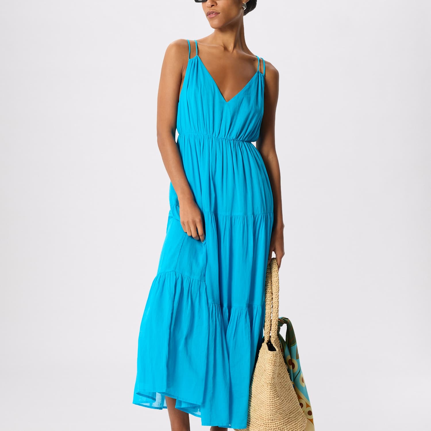 Whistles Women's Pure Cotton V-Neck Maxi Beach Dress - 14 - Turquoise - Available at M&S
