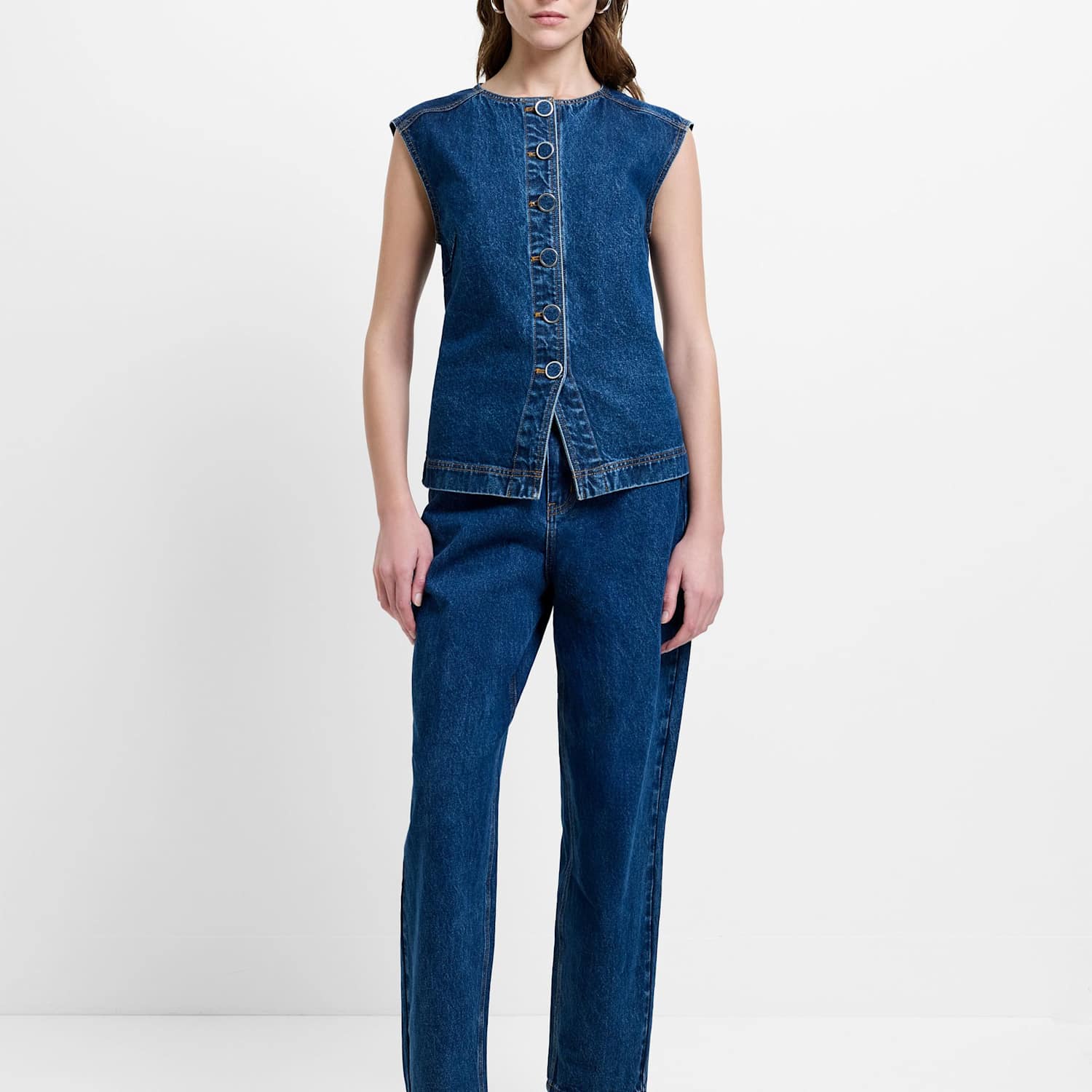 French Connection Women's Pure Cotton Denim Button Through Top - 16 - Blue Denim - Available at M&S