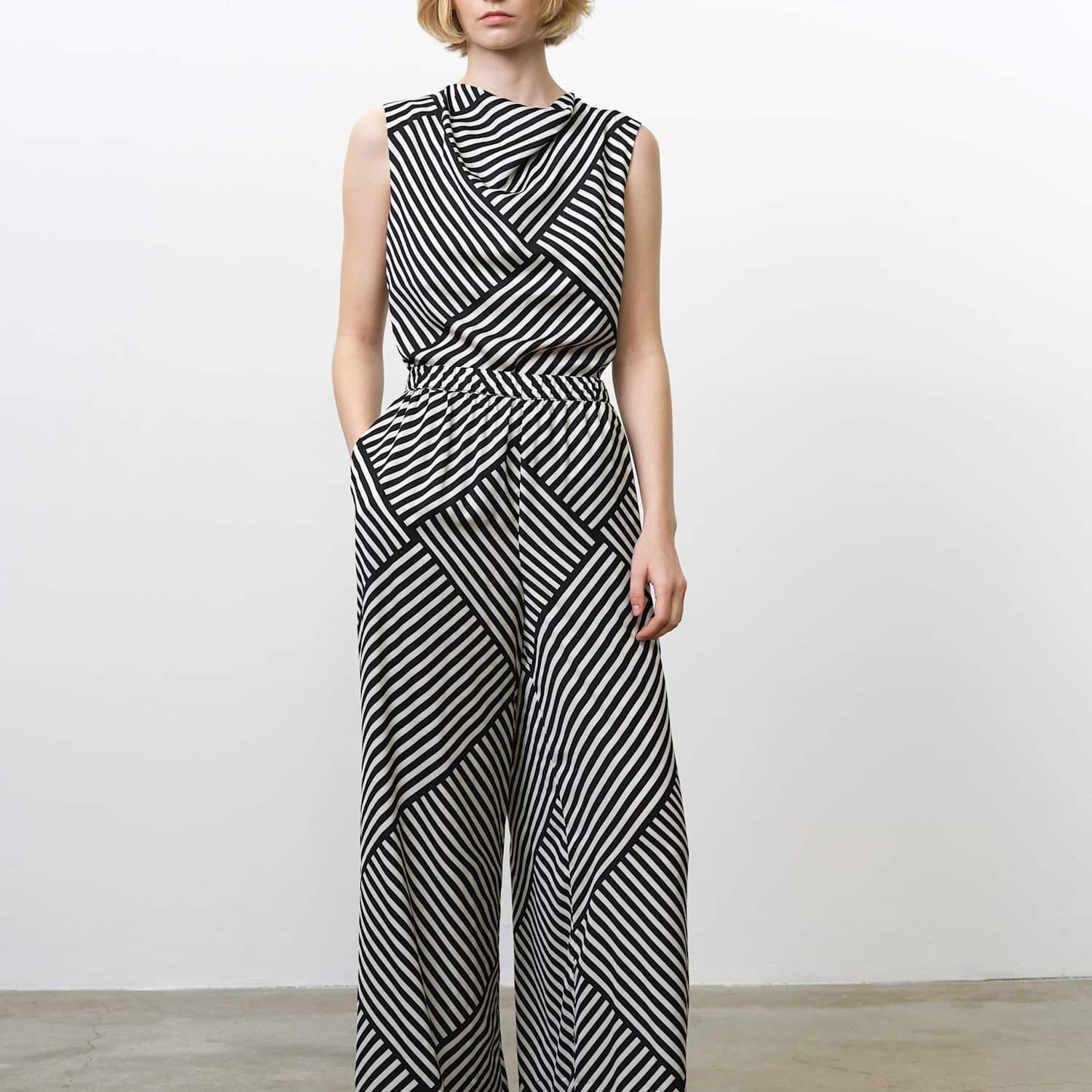 French Connection Women's Striped Wide Leg Trousers - Small - White Mix - Available at M&S