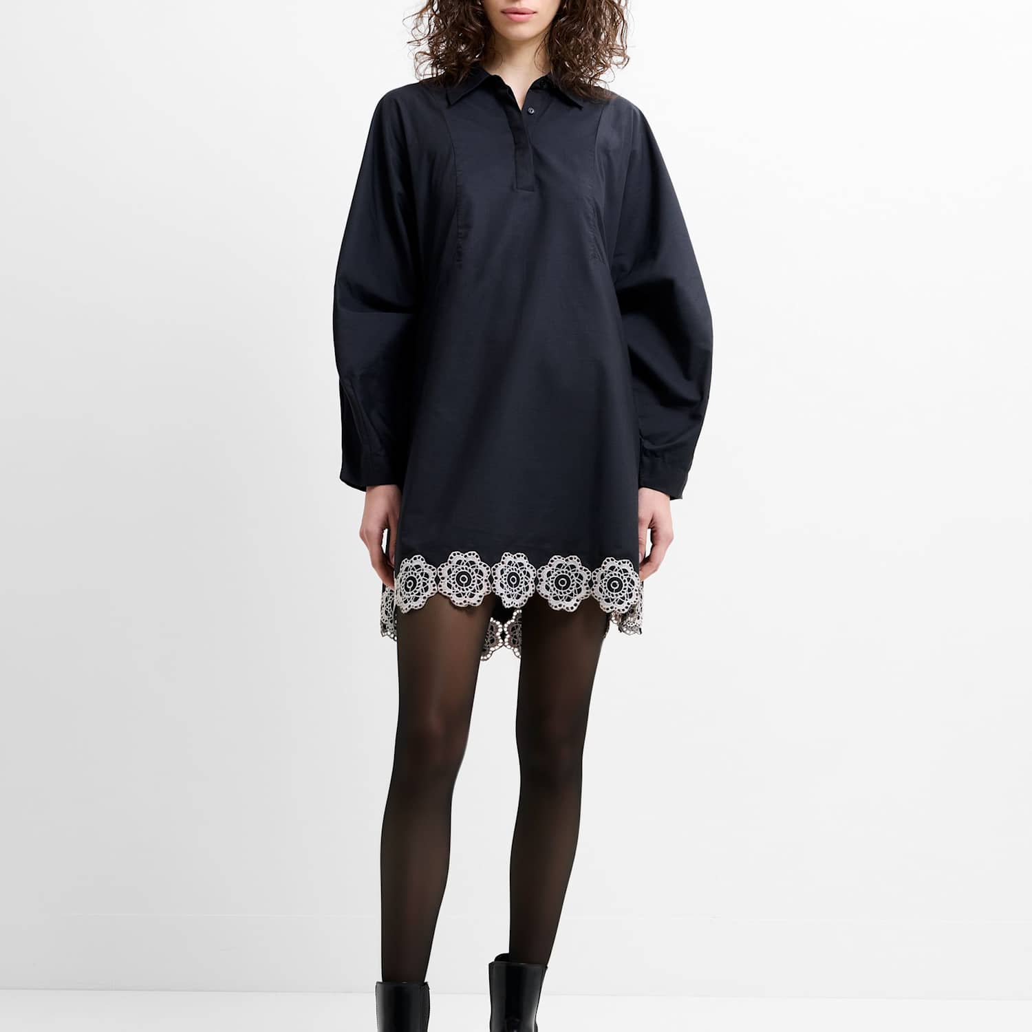 French Connection Women's Cotton Blend Broderie Mini Shift Dress - Extra Small - Black Mix - Available at M&S