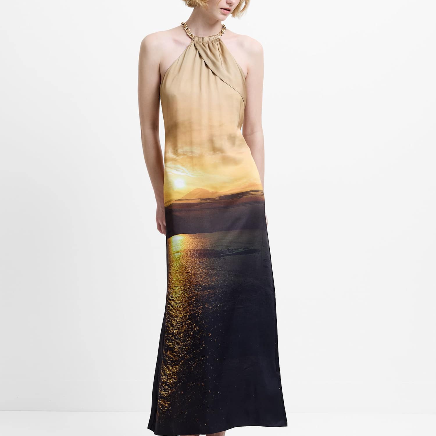 French Connection Women's Satin Printed Halter Neck Midaxi Column Dress - 12 - Multi - Available at M&S