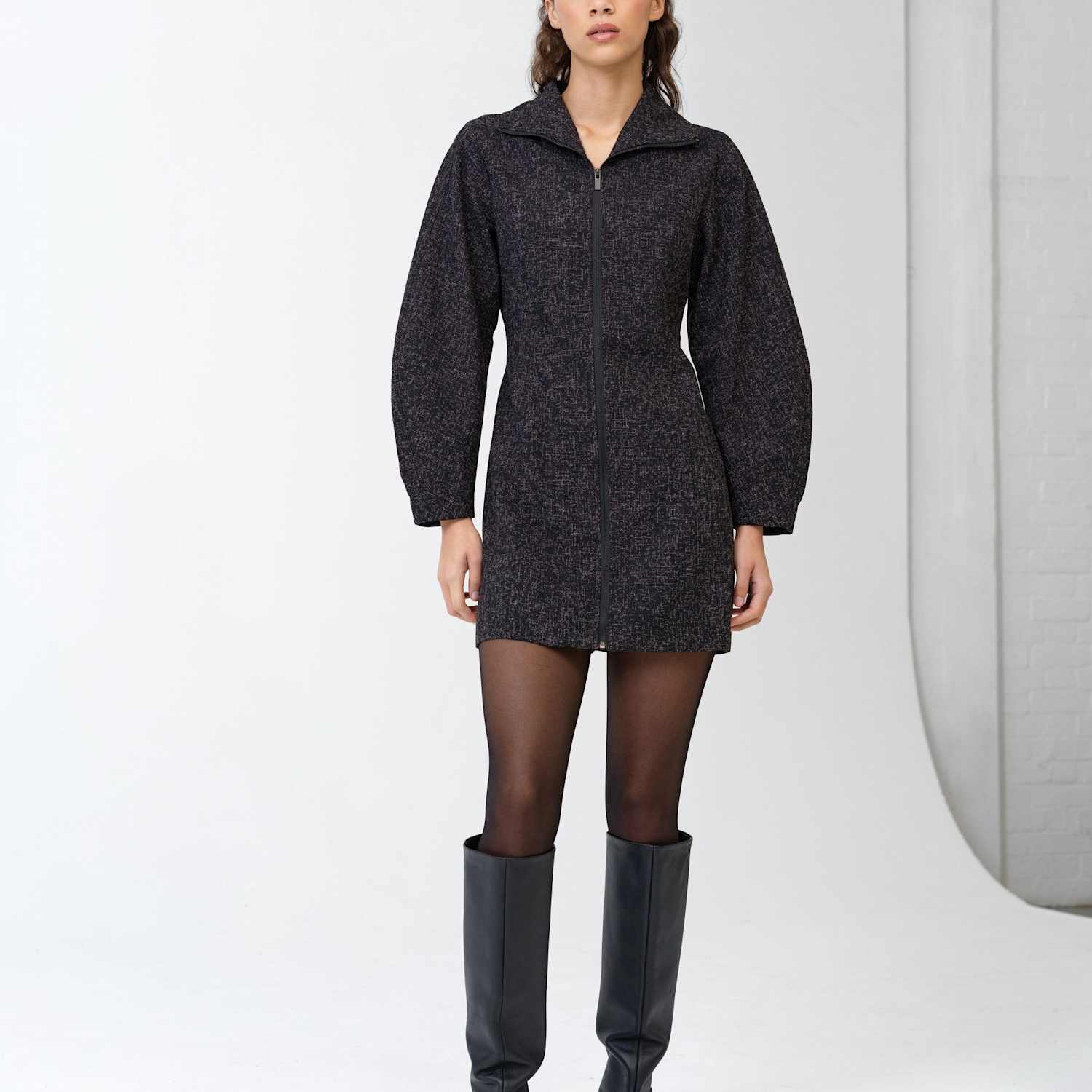 French Connection Women's Textured Funnel Neck Mini Shift Dress - 14 - Black - Available at M&S