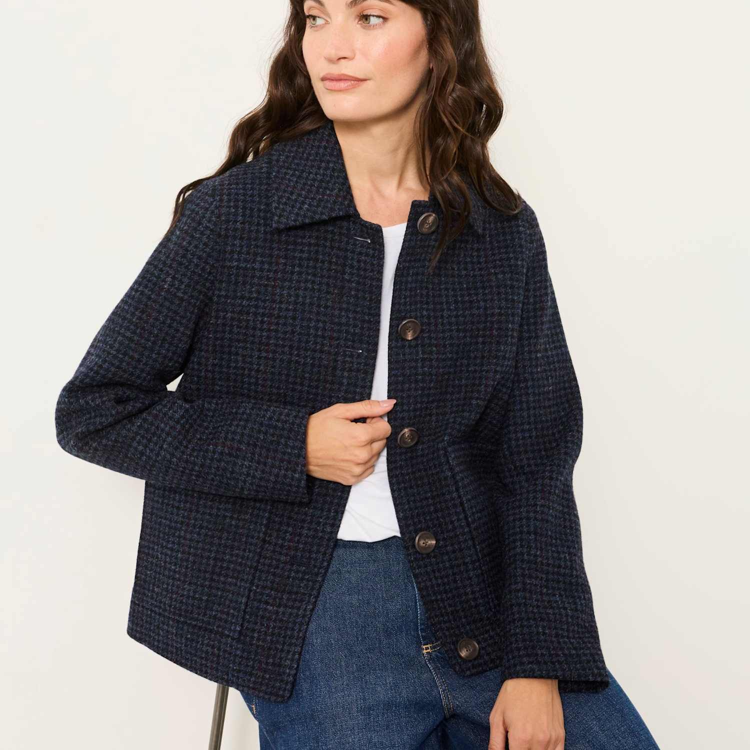 Fatface Women's Pure Wool Checked Jacket - 14 - Navy Mix - Available at M&S