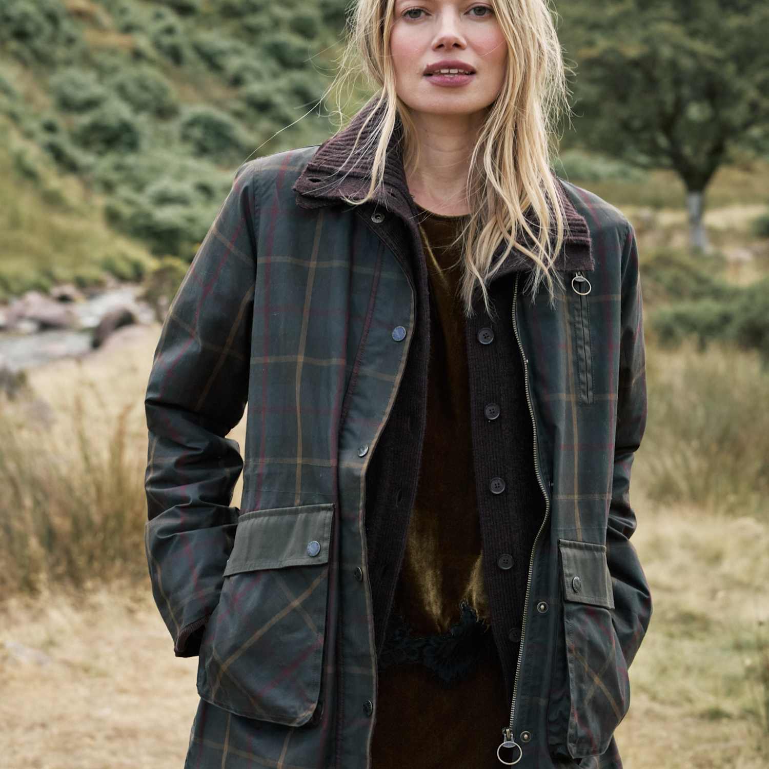 Fatface Women's Pure Cotton Checked Utility Jacket - 14 - Green Mix - Available at M&S