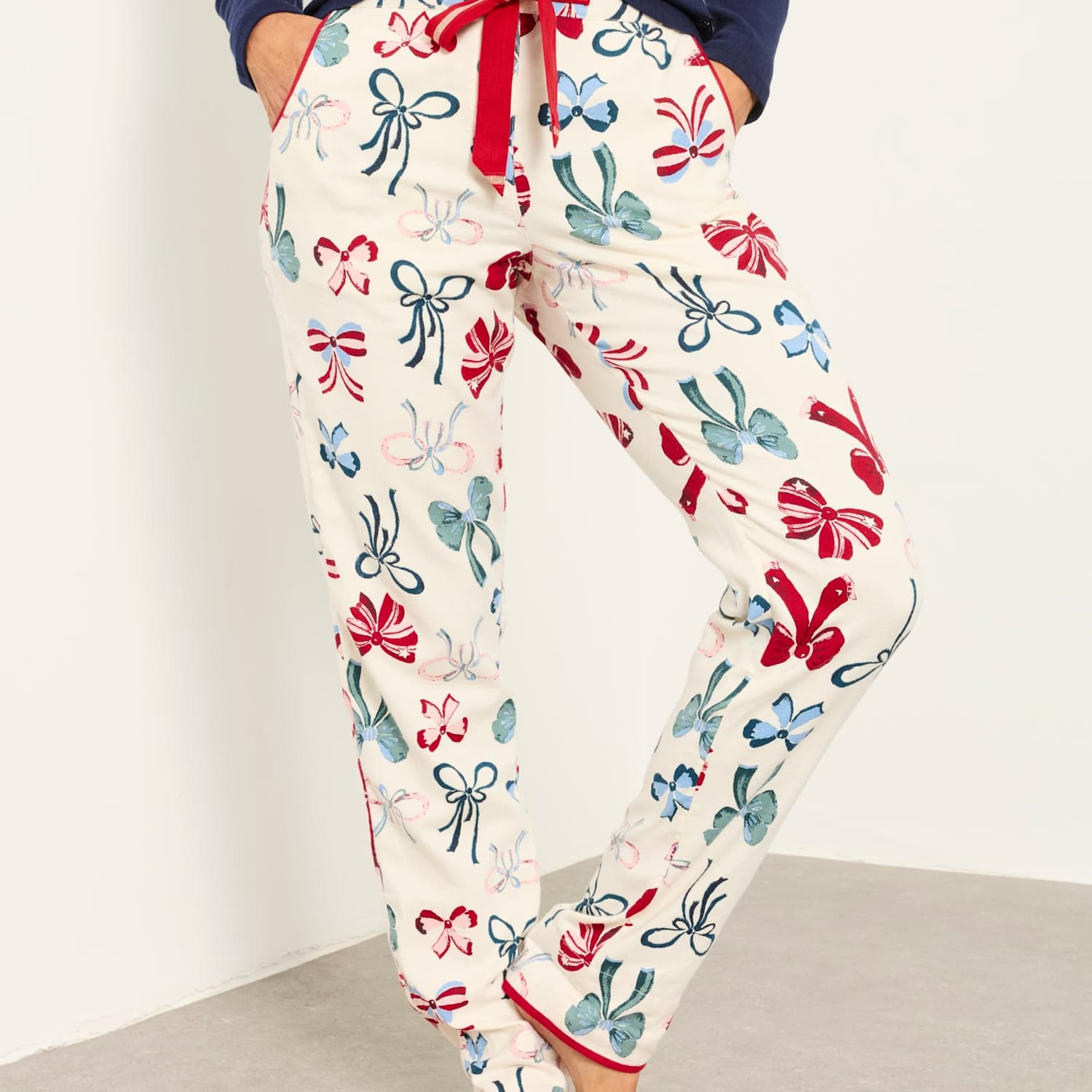 Fatface Women's Pure Cotton Bow Print Pyjama Bottoms - 14 - Ivory Mix - Available at M&S