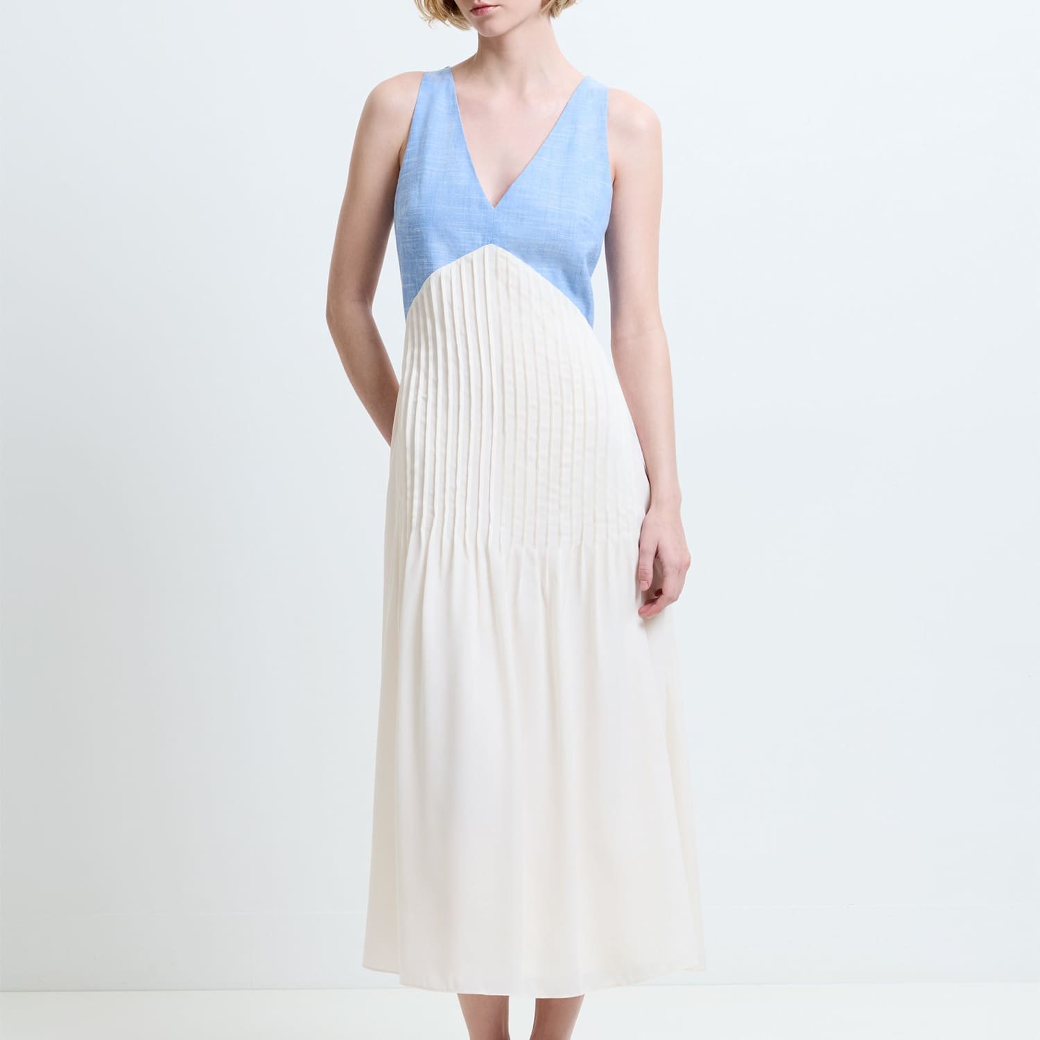 French Connection Women's Pure Cotton Colour Block Midi Skater Dress - 12 - Light Blue Mix - Available at M&S