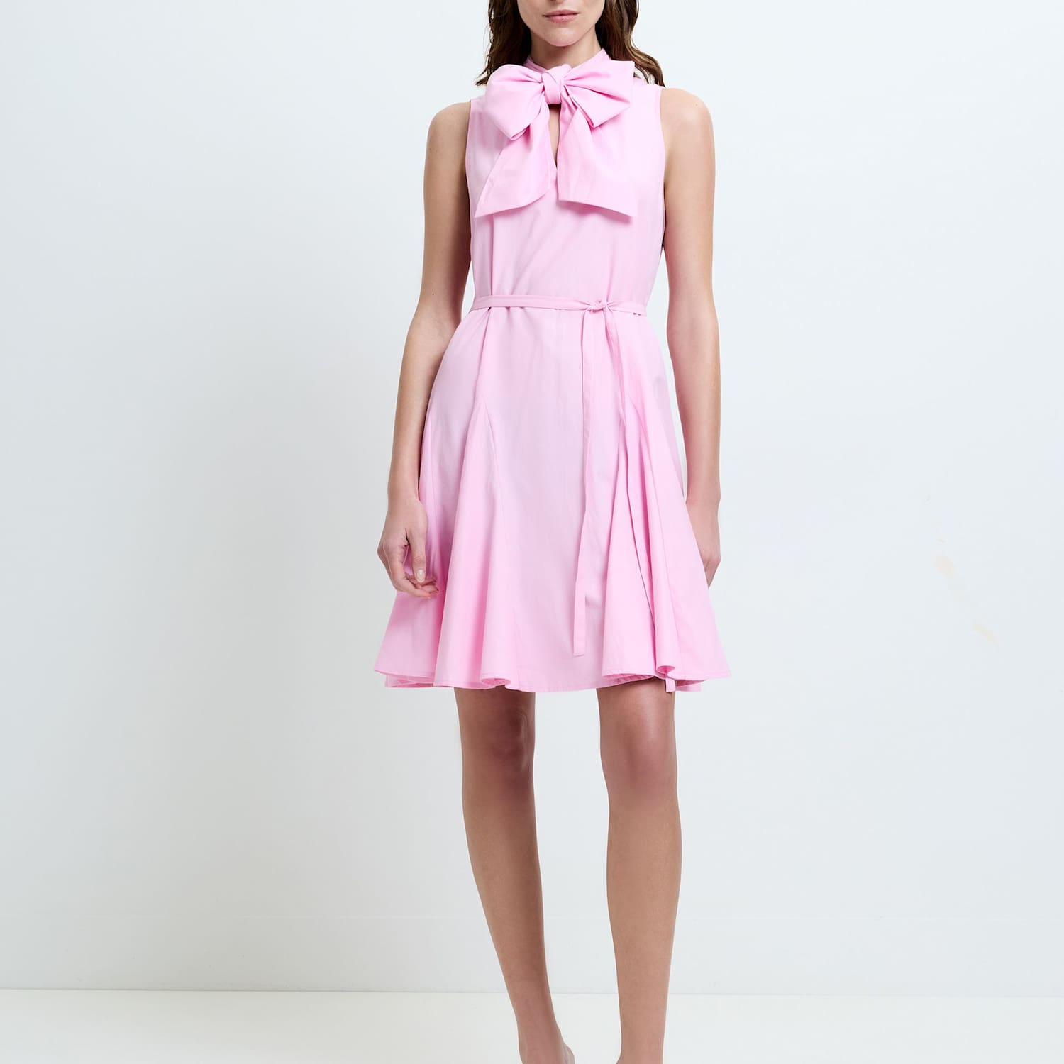 French Connection Women's Cotton Blend Tie Neck Pleated Mini Skater Dress - Extra Large - Pink - Available at M&S