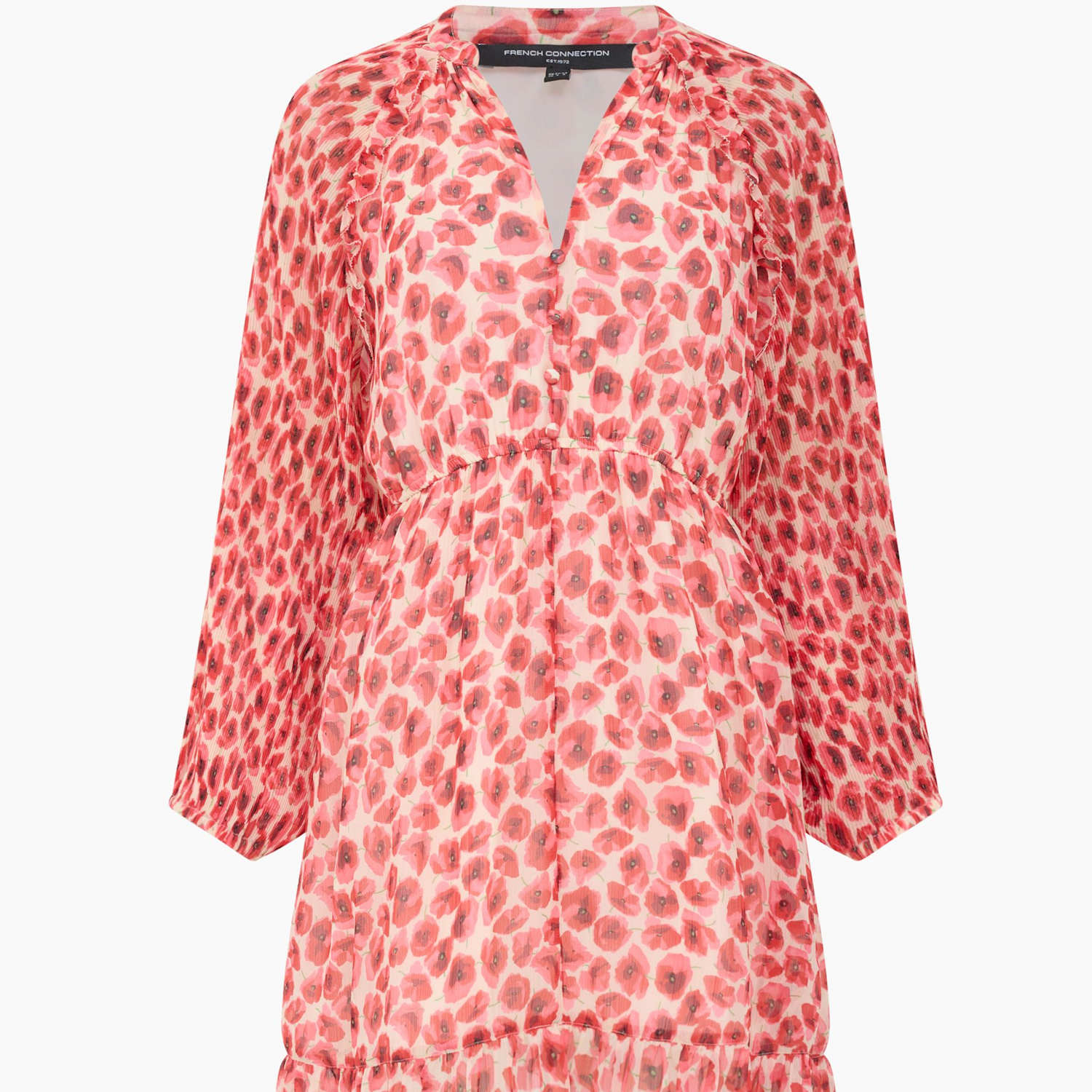 French Connection Women's Plisse Floral V-Neck Ruffle Mini Shift Dress - Small - Red Mix - Available at M&S
