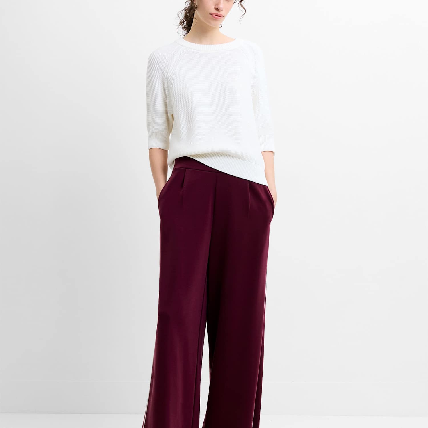 French Connection Women's Side Stripe Wide Leg Trousers - Extra Small - Red Mix - Available at M&S