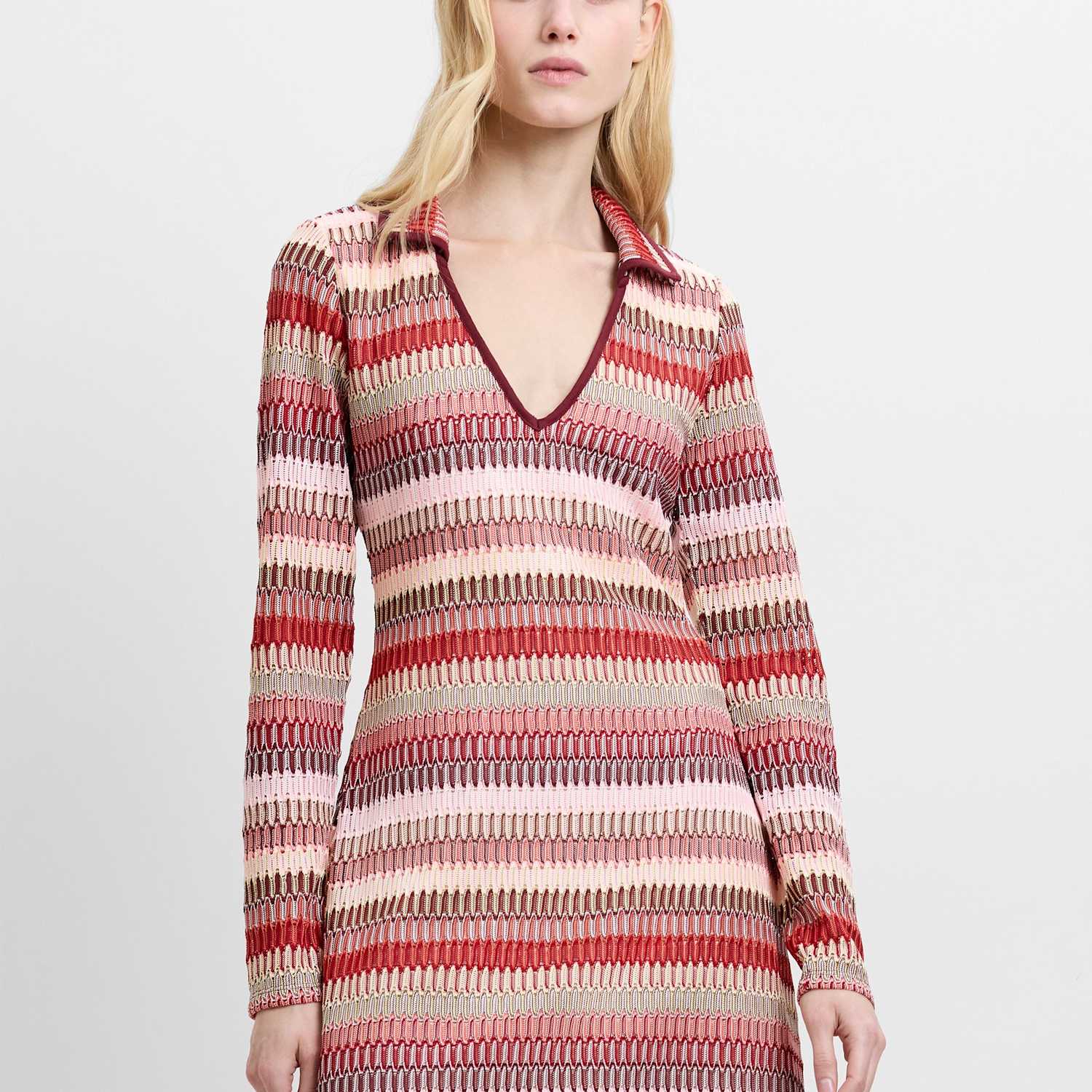 French Connection Women's Knitted Striped Mini Shift Dress - Small - Red Mix - Available at M&S