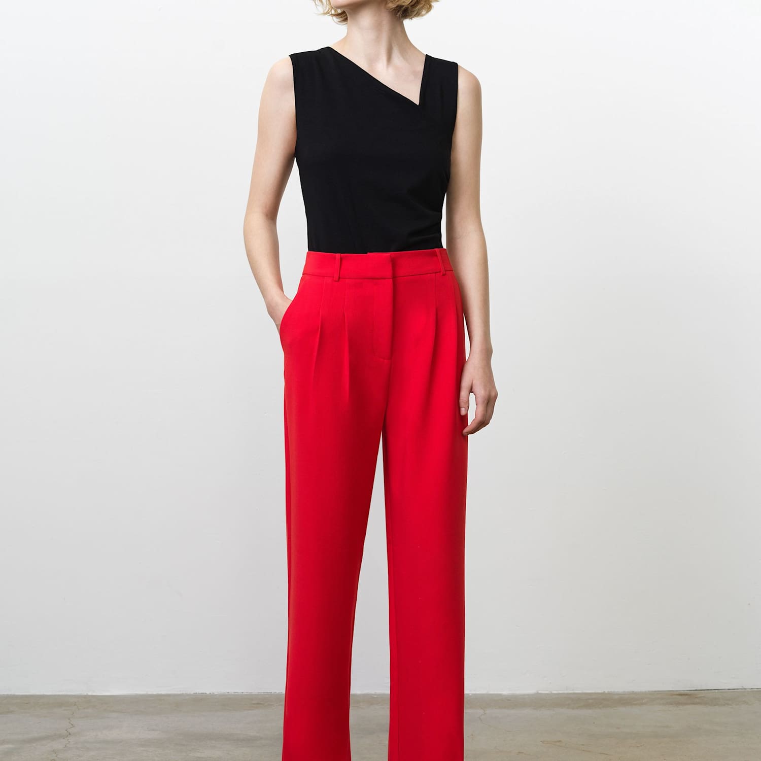 French Connection Women's Pleat Front Wide Leg Trousers - 6 - Red - Available at M&S