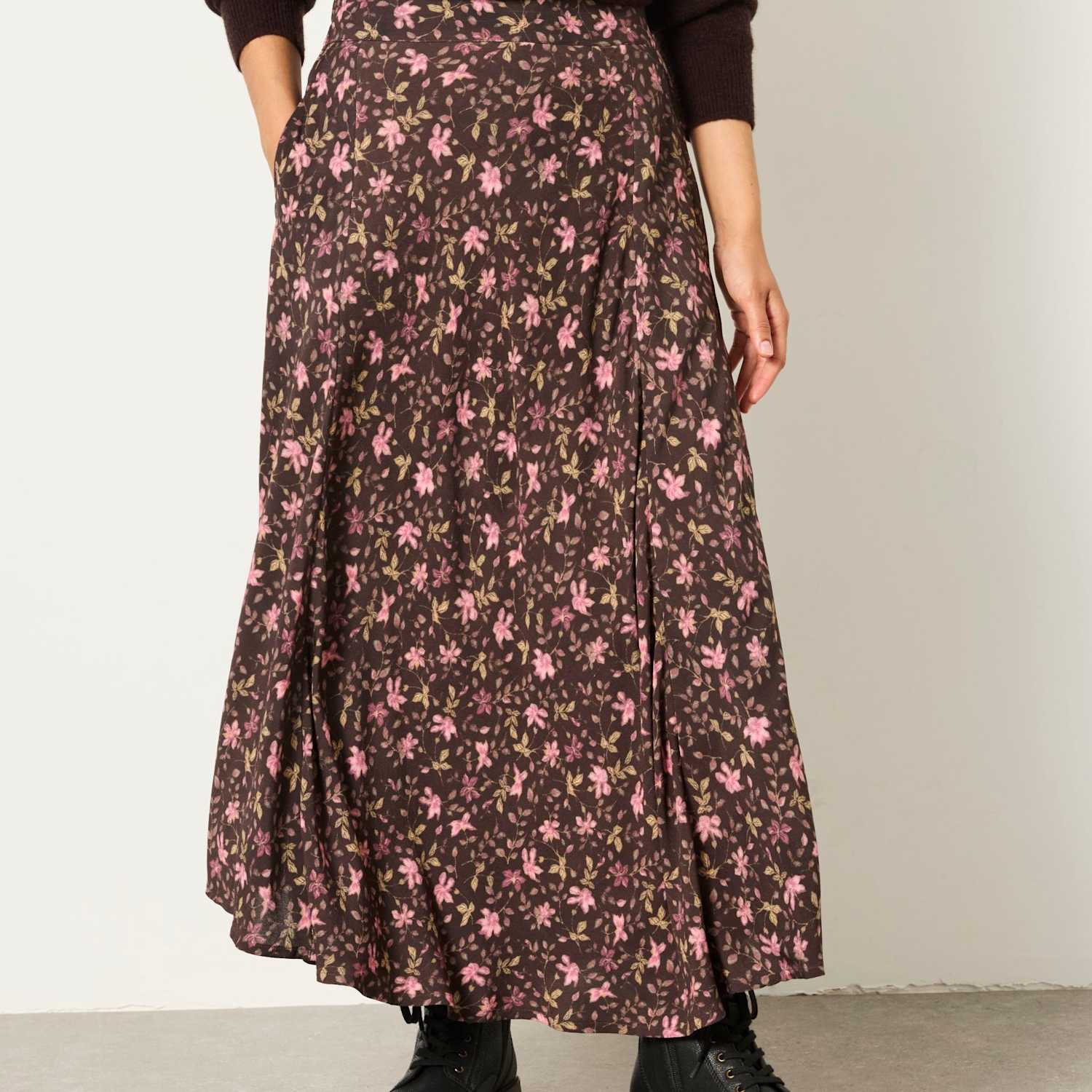 Fatface Women's Floral Midi A-Line Skirt - 16 - Brown Mix - Available at M&S