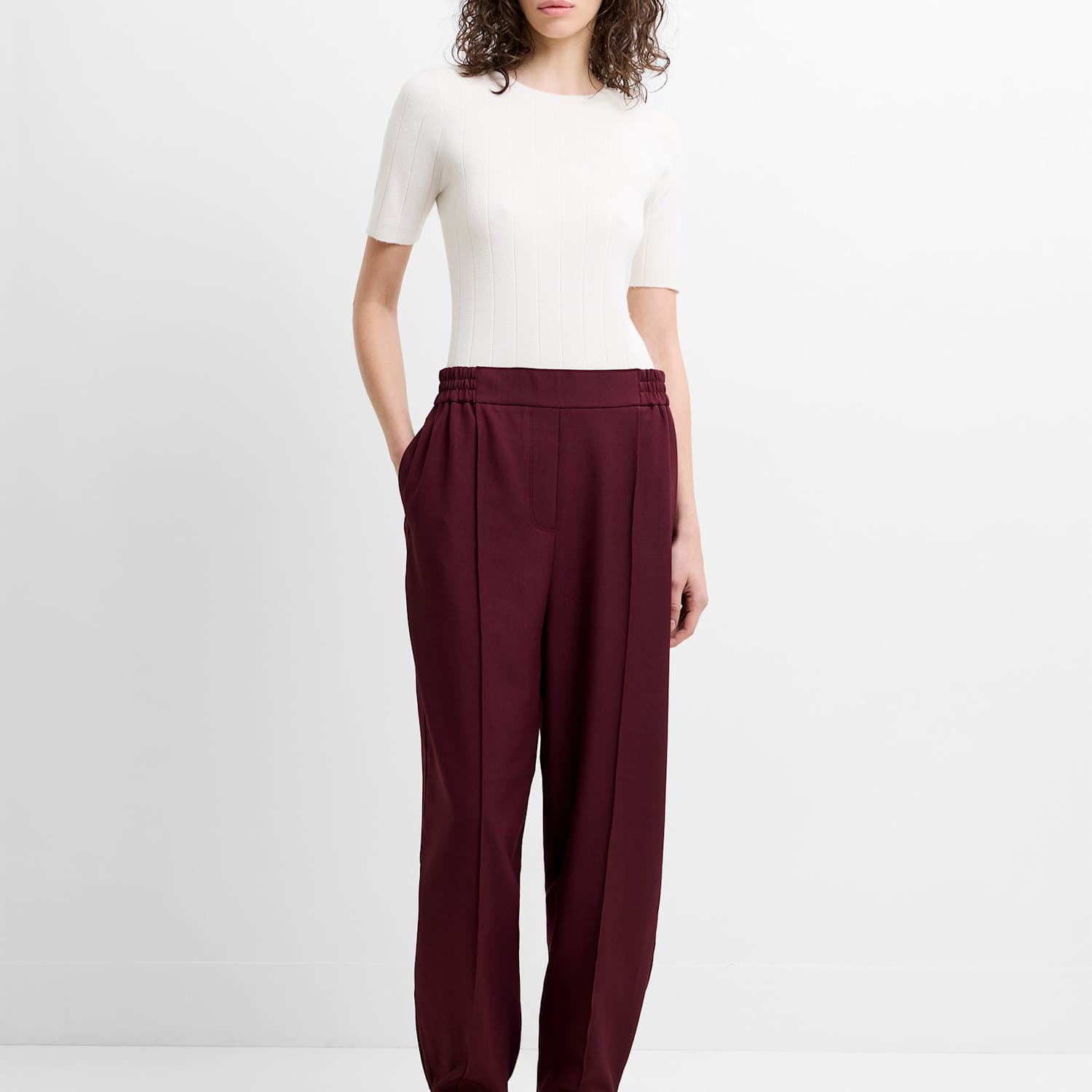 French Connection Women's Elasticated Waist Barrel Leg Trousers - Extra Small - Red - Available at M&S
