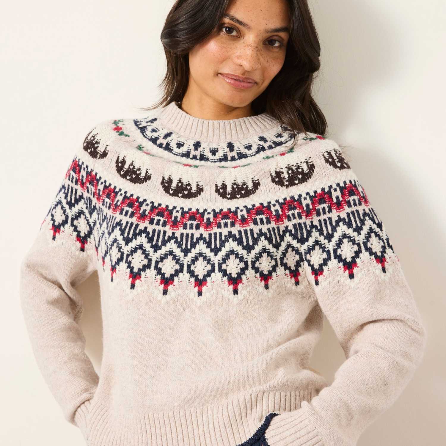Fatface Women's Fair Isle Crew Neck Jumper - 10 - Natural Mix - Available at M&S