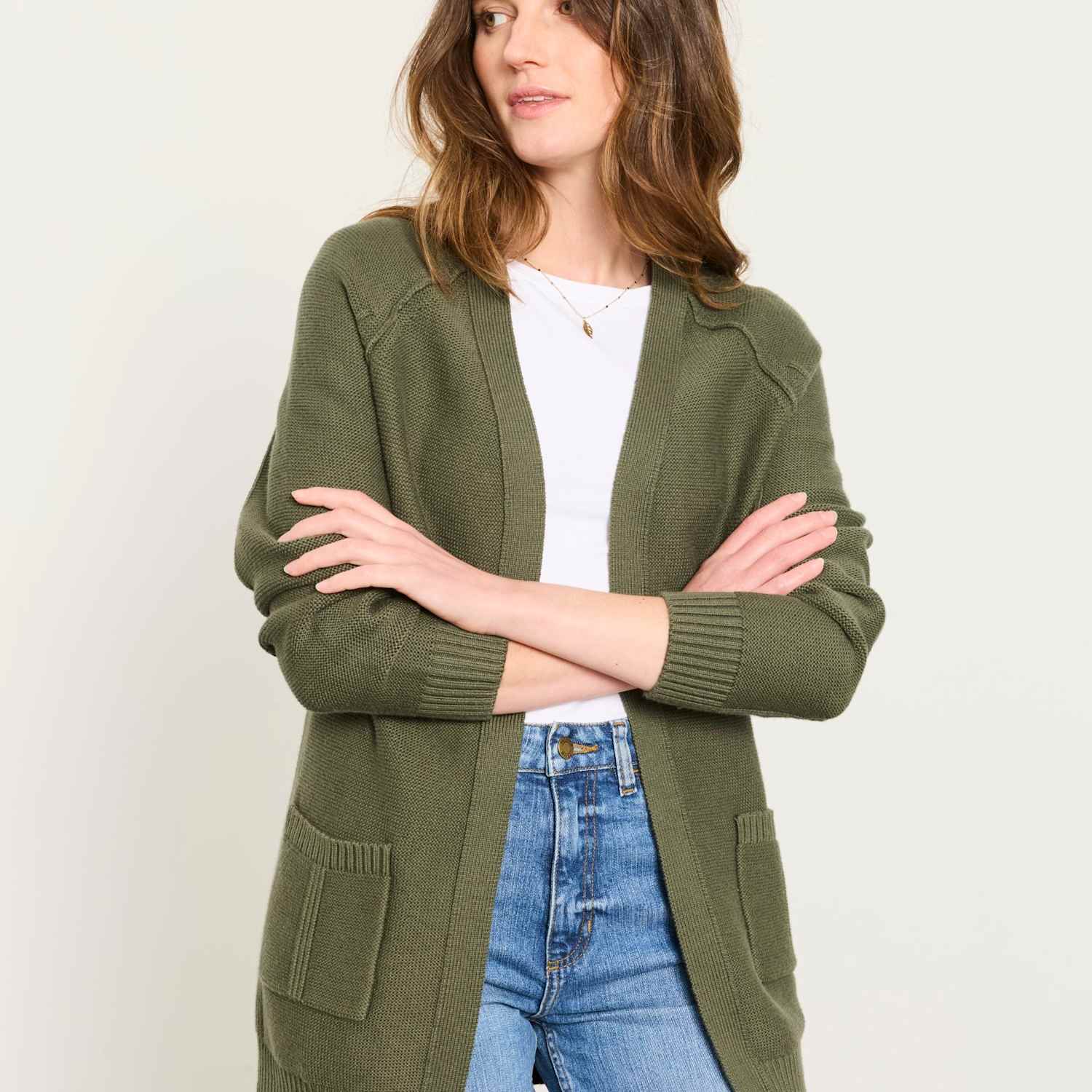 Fatface Women's Cotton Rich Edge to Edge Longline Cardigan - 8 - Olive - Available at M&S