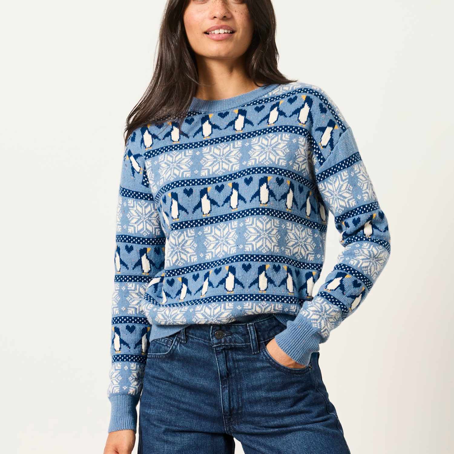 Fatface Women's Fair Isle Crew Neck Jumper - 8 - Blue Mix - Available at M&S