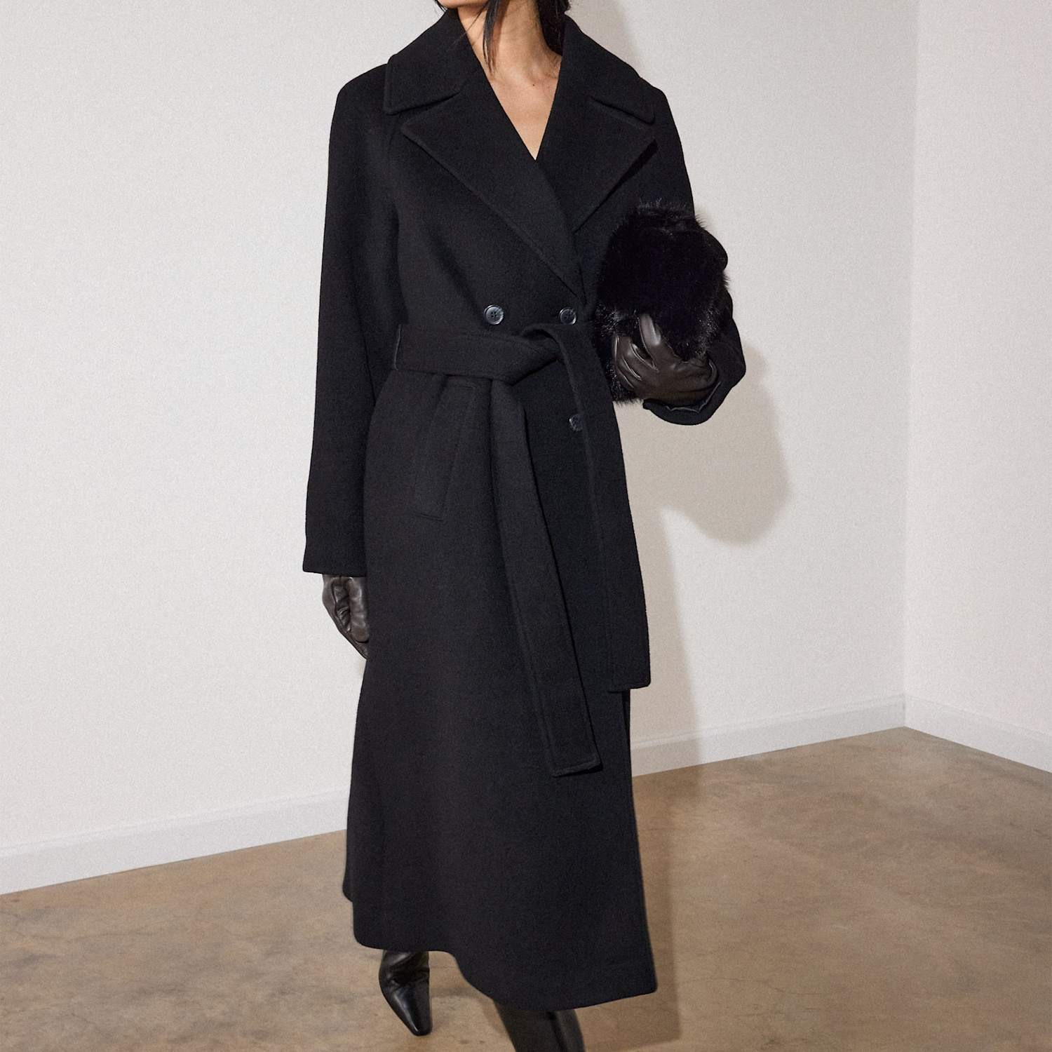 Whistles Women's Wool Rich Belted Longline Trench Coat - 10 - Black - Available at M&S