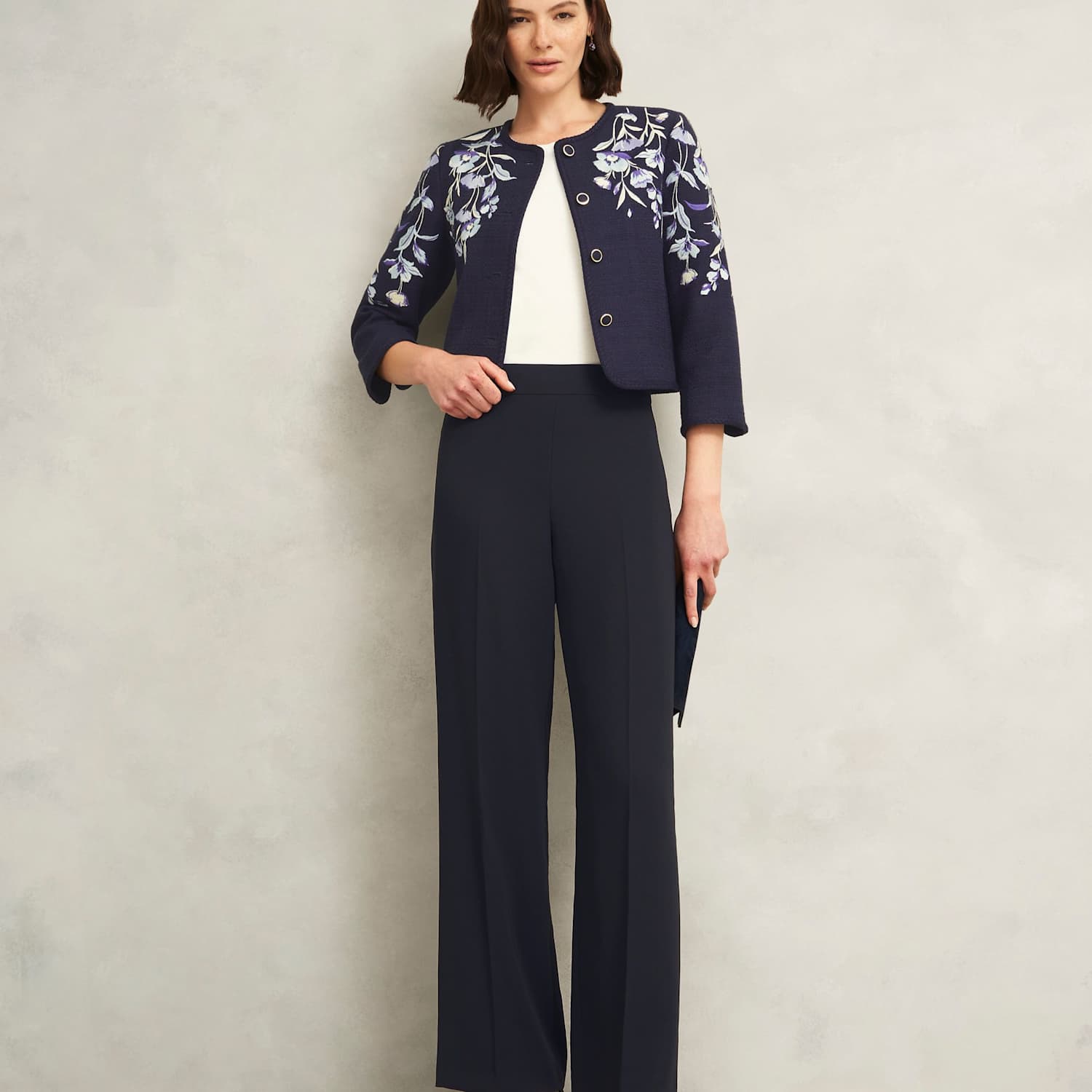 Hobbs Women's Wide Leg Trousers - 14 - Navy - Available at M&S