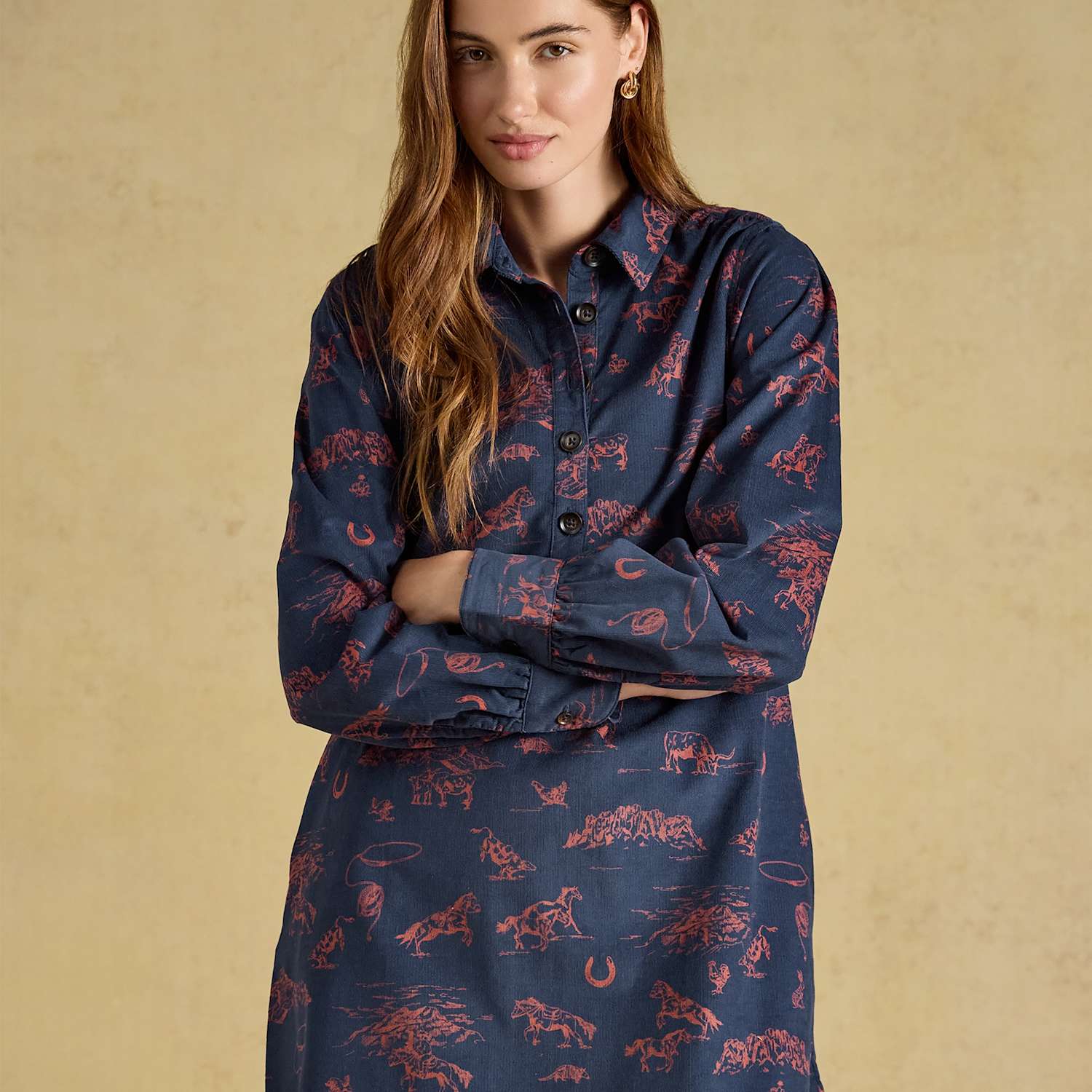 Joules Women's Cotton Printed Collared Shift Dress - 10 - Navy Mix - Available at M&S