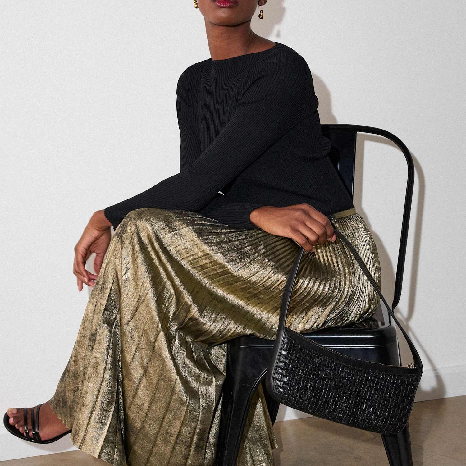 Whistles Women's Metallic Pleated Midi Skirt - 10 - Gold - Available at M&S