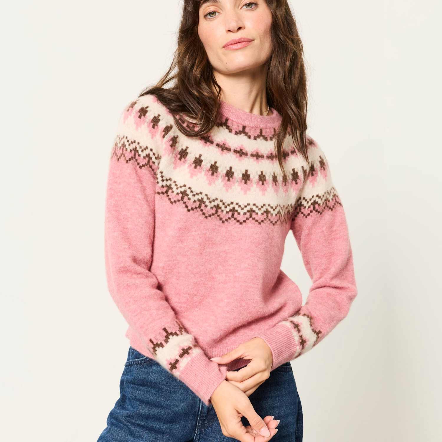 Fatface Women's Fair Isle Crew Neck Jumper with Wool - 12 - Pink Mix - Available at M&S