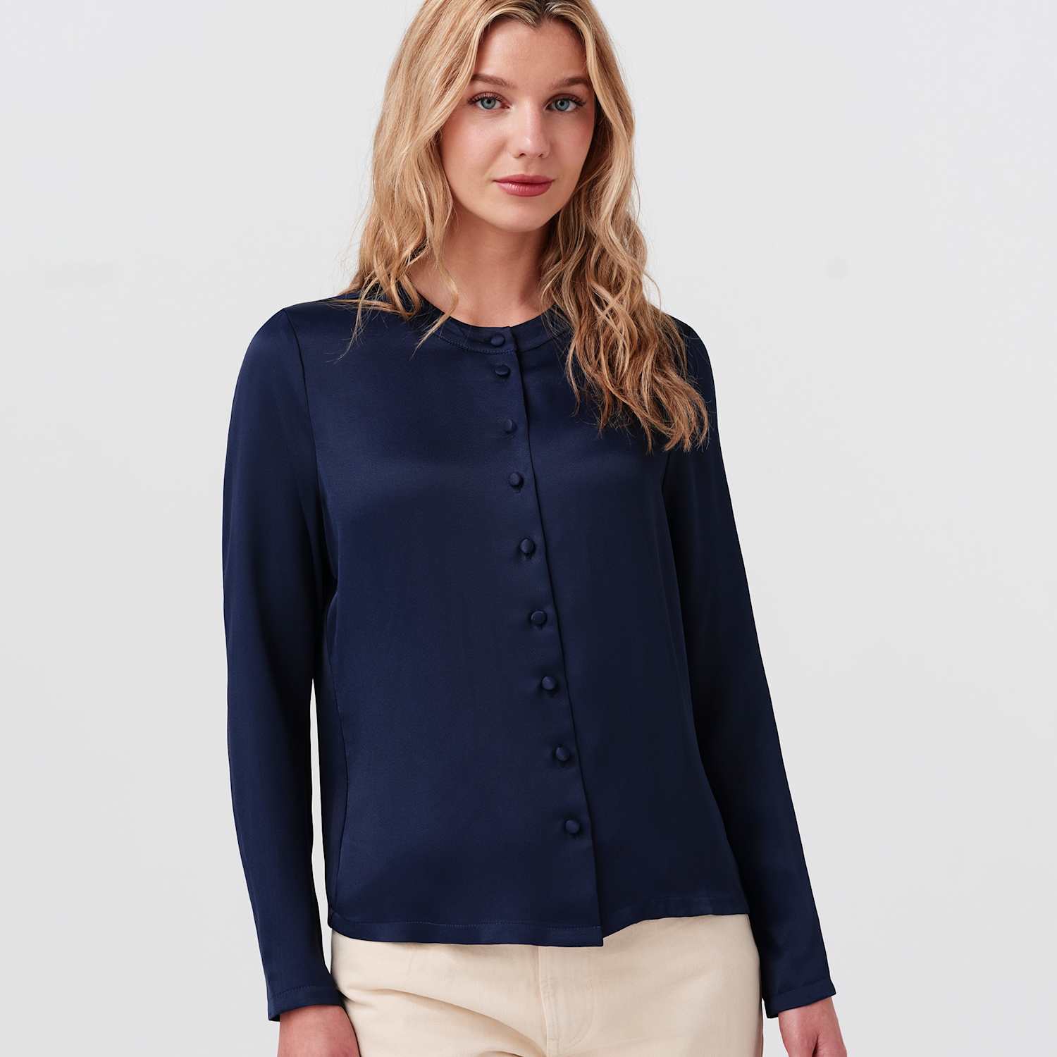 Ghost Women's Crepe Button Front Blouse - 14 - Navy - Available at M&S