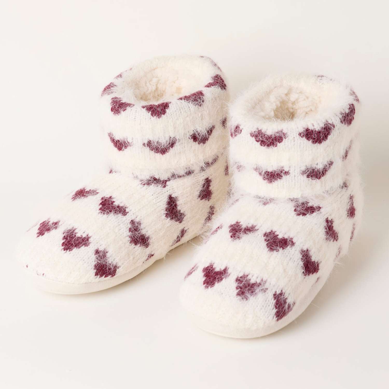 Fatface Women's Heart Detail Knitted Slipper Boots - Small - Ivory Mix - Available at M&S