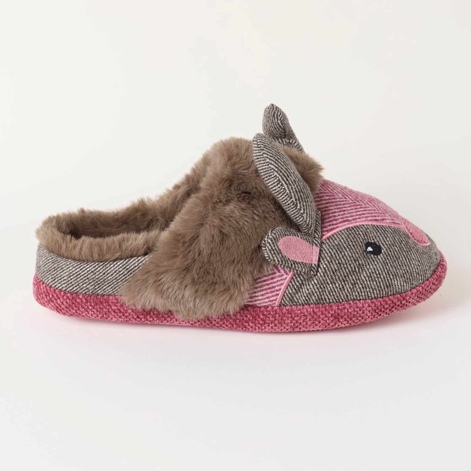 Fatface Women's Reindeer Mule Slippers - Small - Red Mix - Available at M&S
