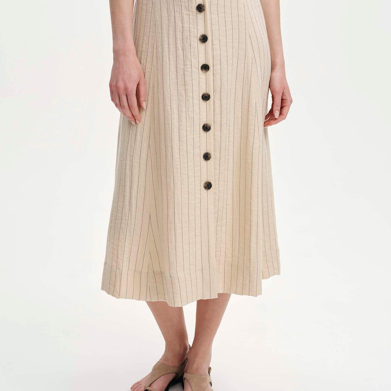 Finery London Women's Striped Button Front Midi A-Line Skirt - 22 - Beige Mix - Available at M&S