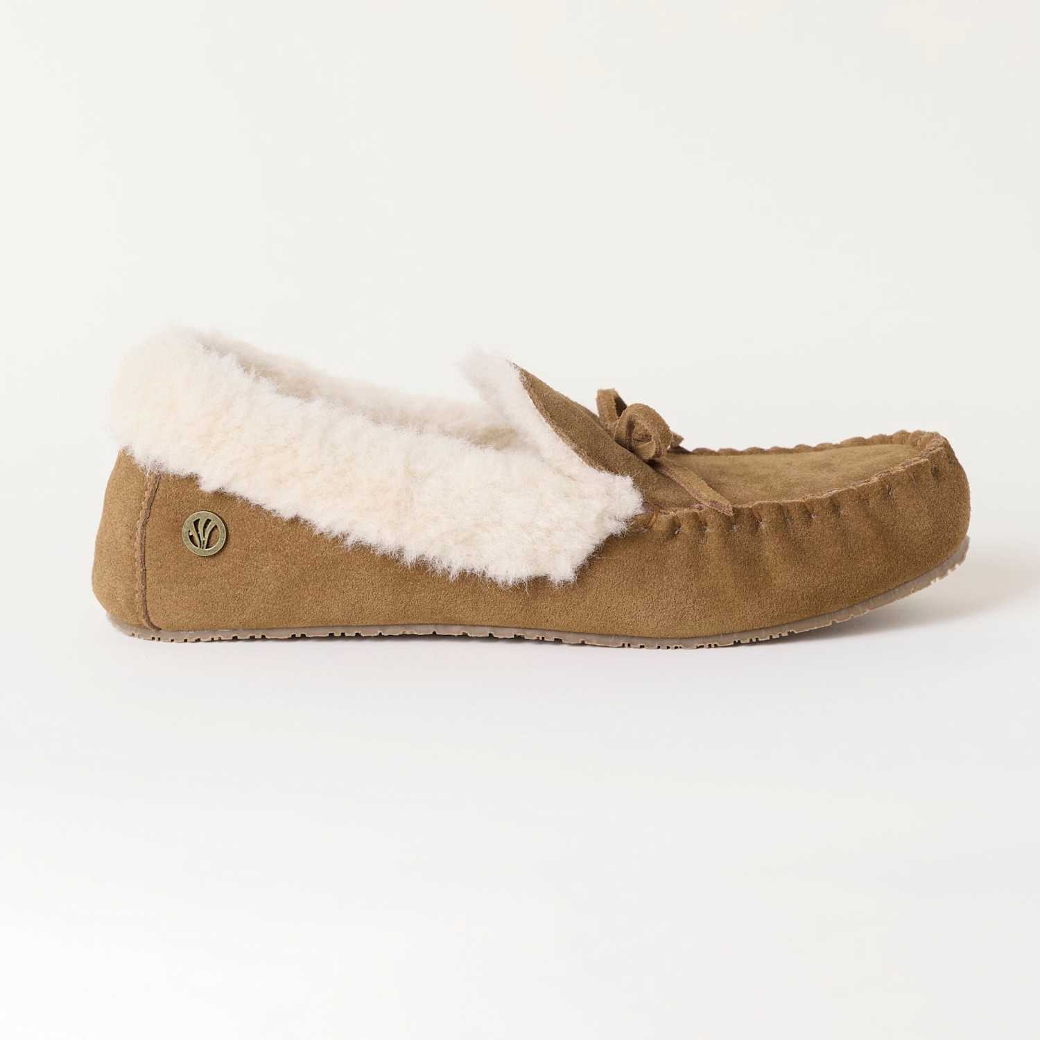 Fatface Women's Suede Faux Fur Lined Moccasin Slippers - 6½ - Brown Mix - Available at M&S