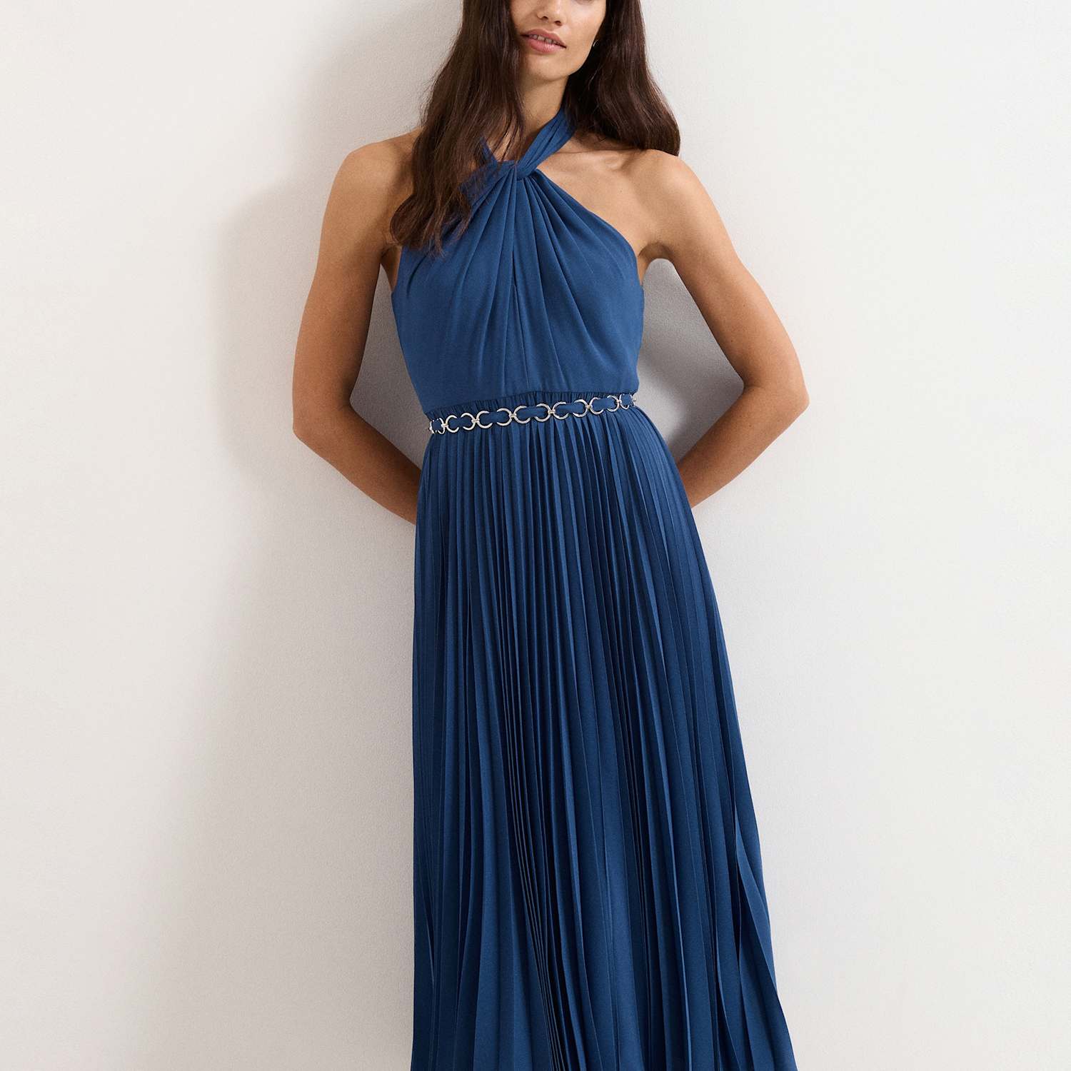 Phase Eight Women's Halter Neck Pleated Midi Skater Dress - 10 - Indigo - Available at M&S
