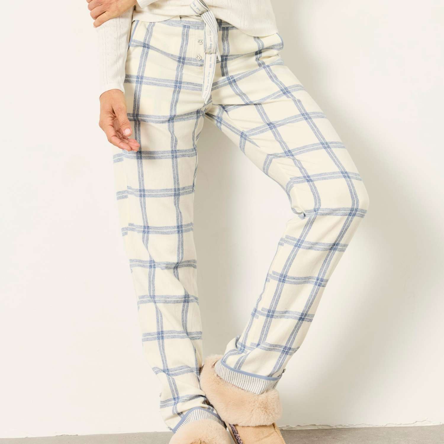 Fatface Women's Pure Cotton Checked Pyjama Bottoms - 10 - Blue Mix - Available at M&S