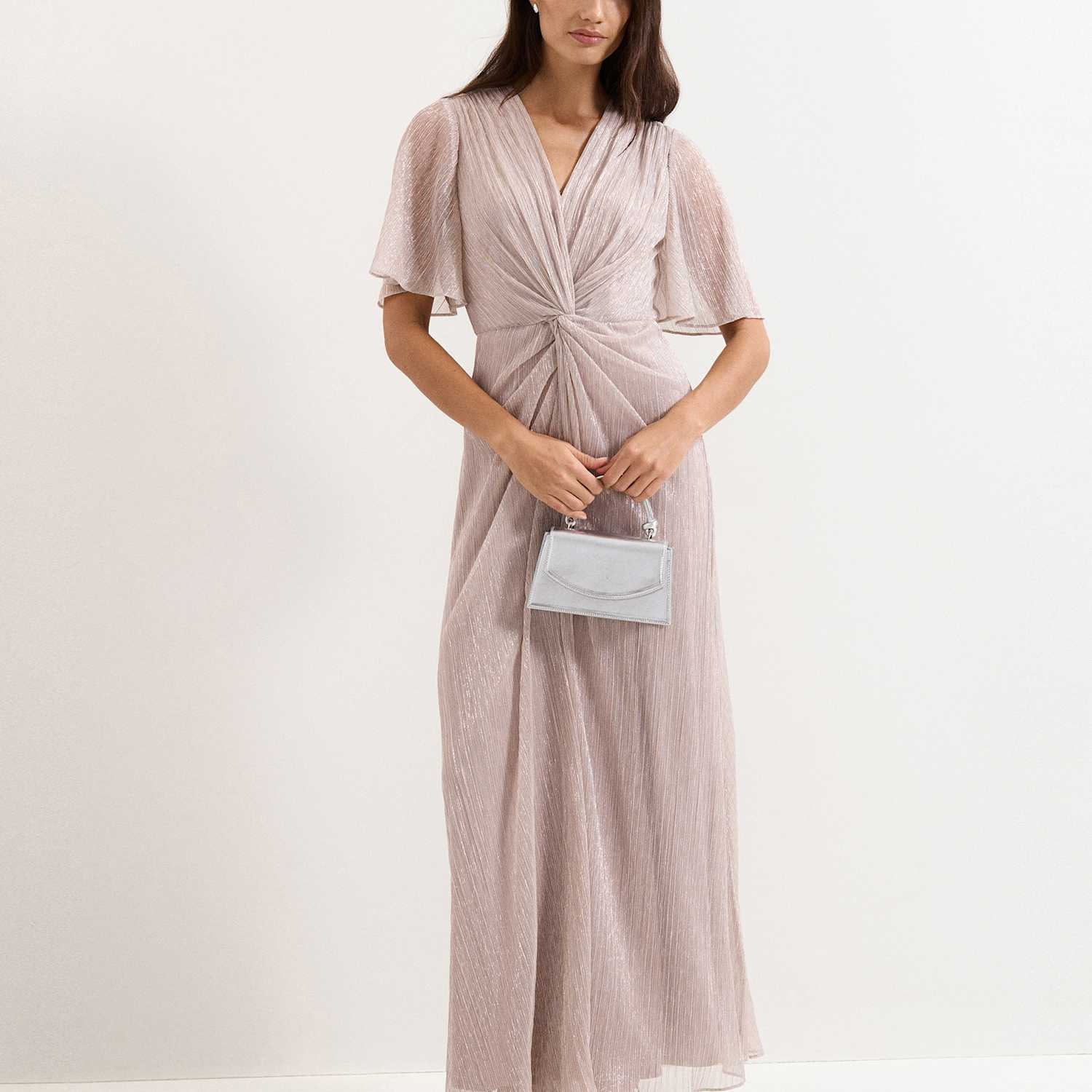 Phase Eight Women's Metallic Plisse V-Neck Maxi Waisted Dress - 12 - Available at M&S